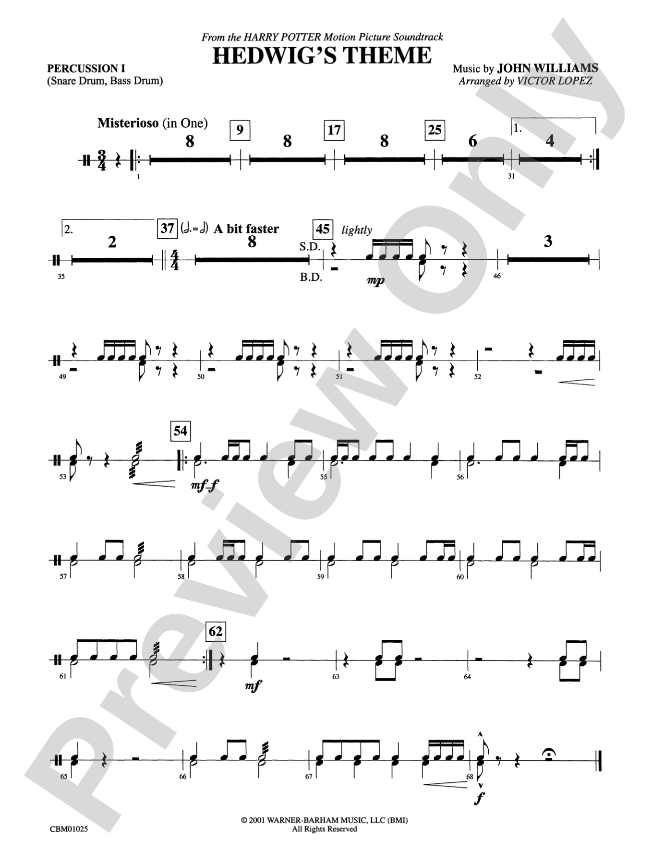 Hedwig's Theme (from Harry Potter): 1st Percussion