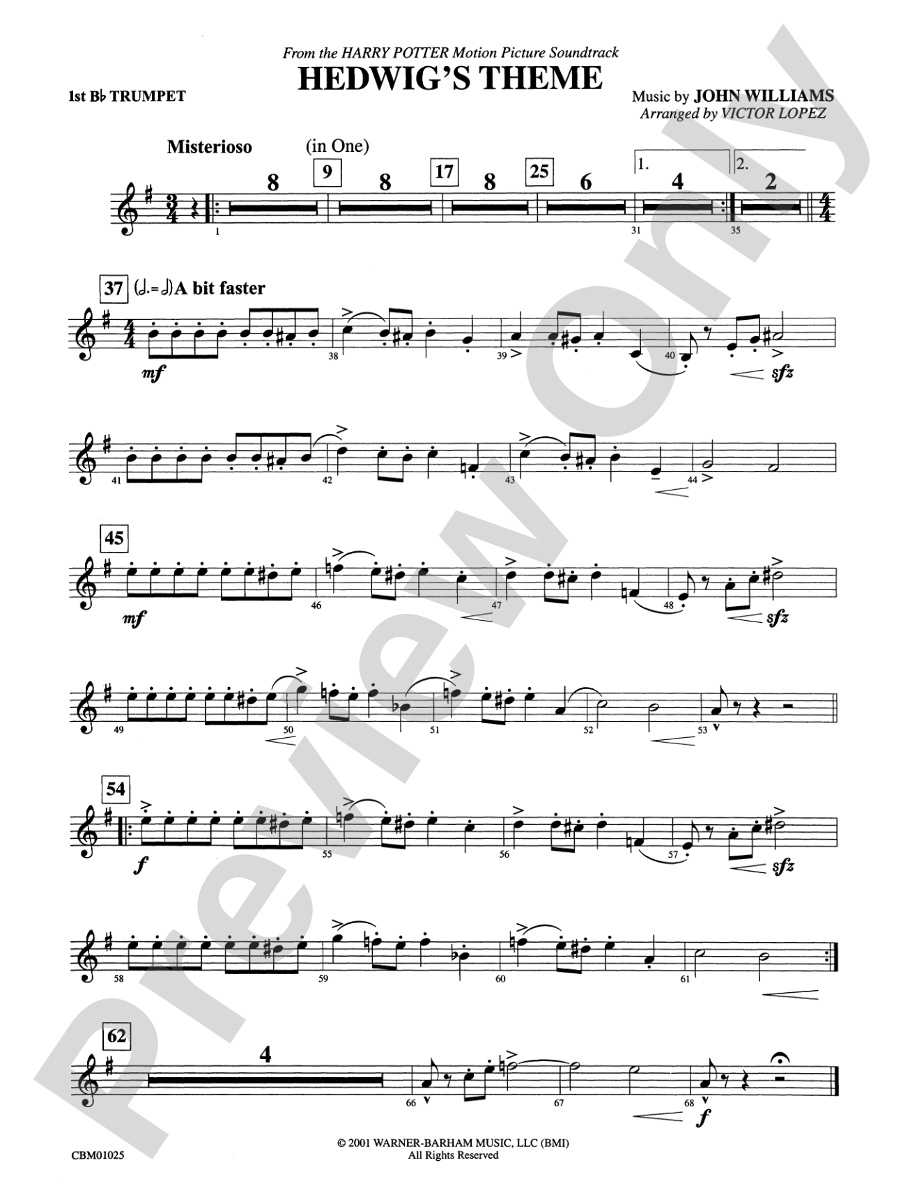 Hedwig's Theme (from Harry Potter): 1st B-flat Trumpet