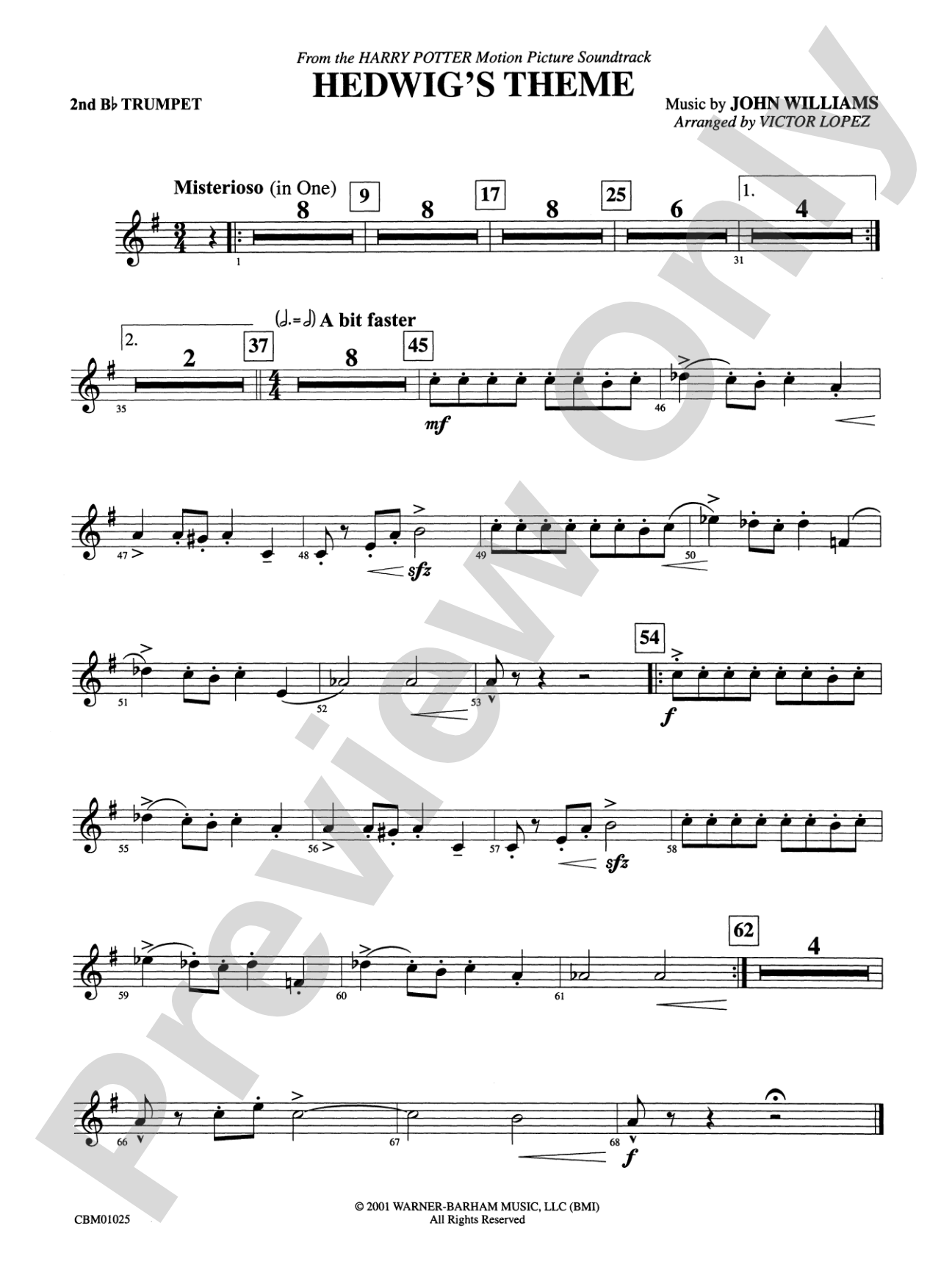 Hedwig's Theme (from Harry Potter): 2nd B-flat Trumpet