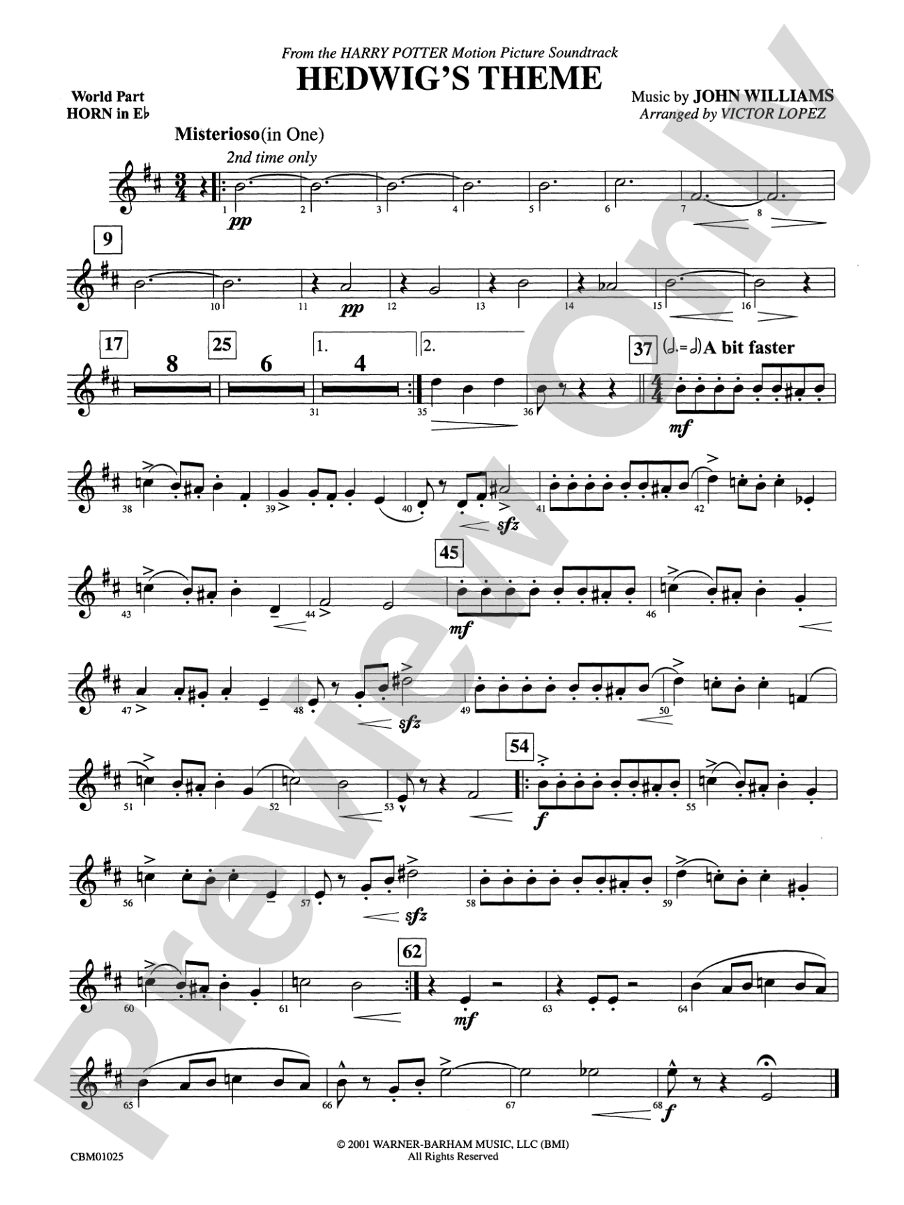 Hedwig's Theme (from Harry Potter): (wp) 1st Horn in E-flat