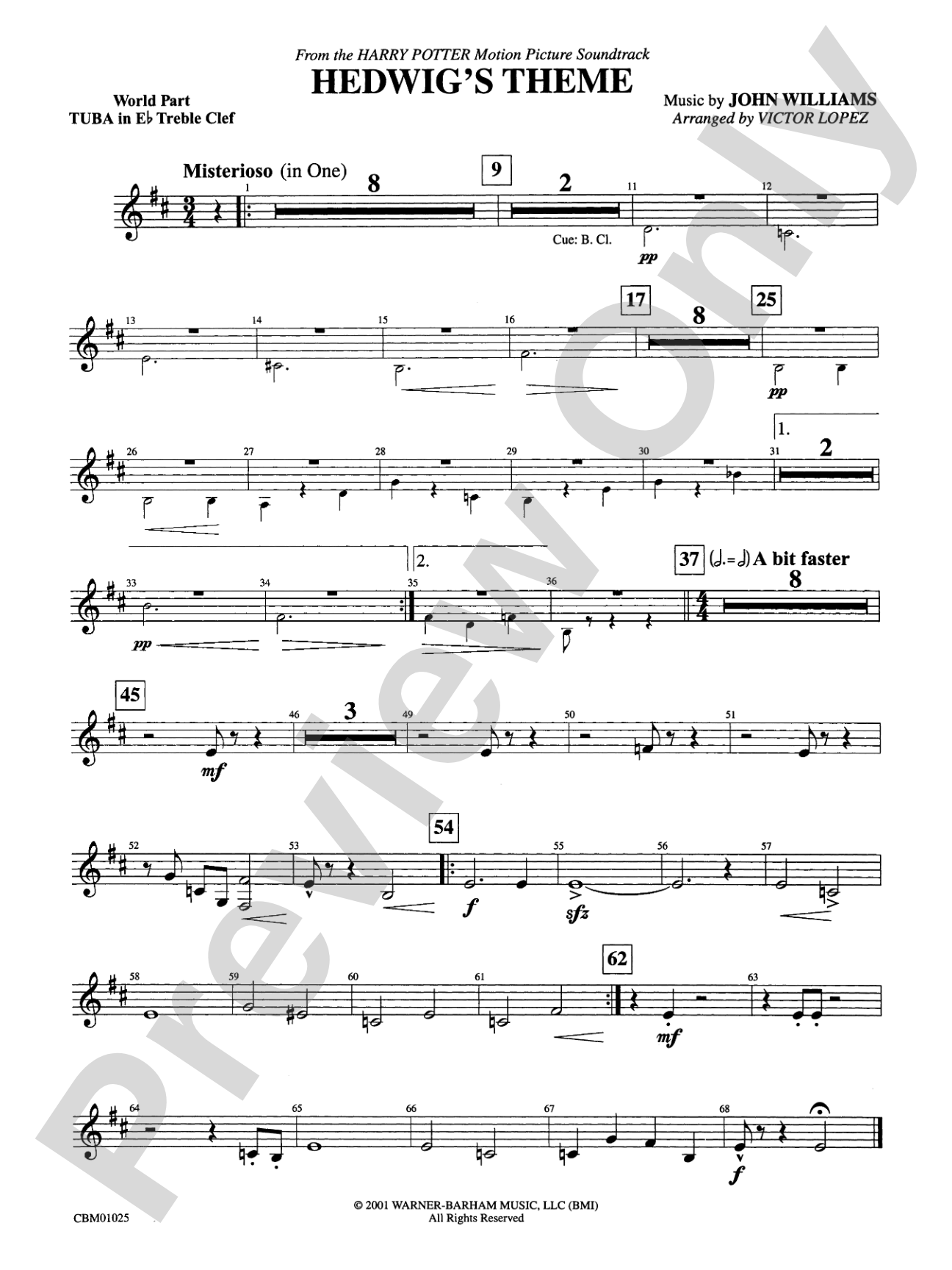 Hedwig's Theme (from Harry Potter): (wp) E-flat Tuba T.C.