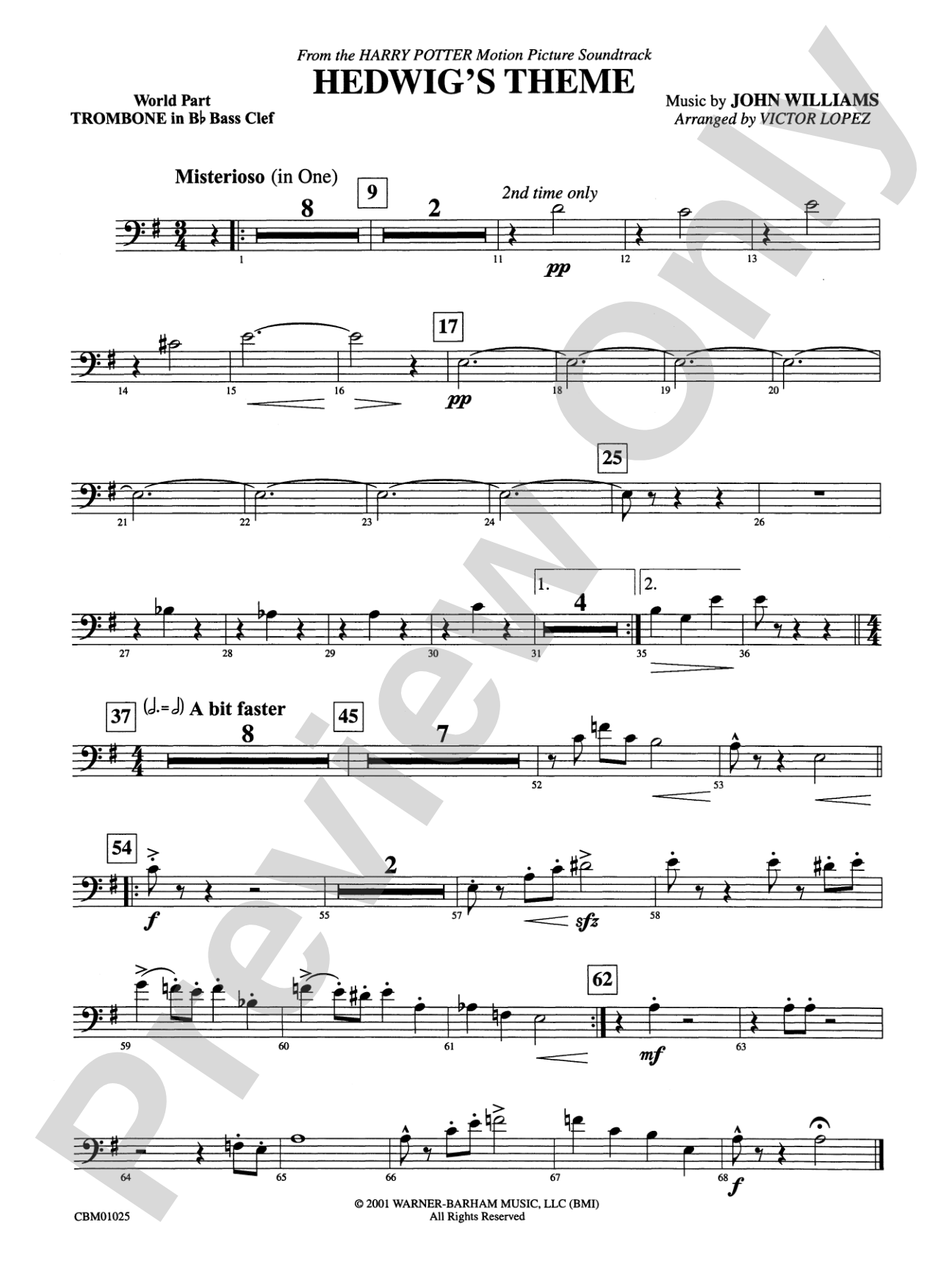 Hedwig's Theme (from Harry Potter): (wp) 1st B-flat Trombone B.C.