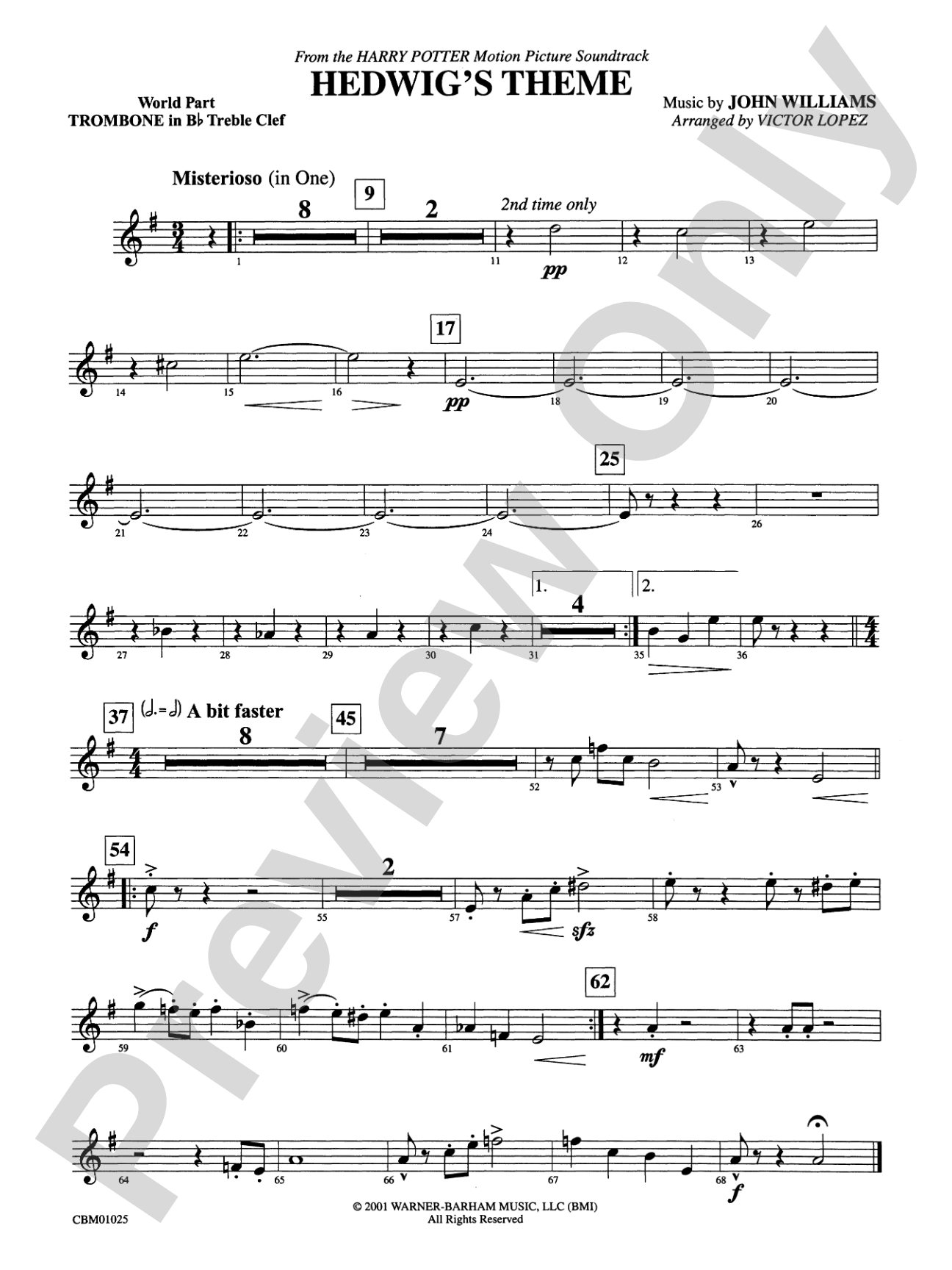 Hedwig's Theme (from Harry Potter): (wp) 1st B-flat Trombone T.C.