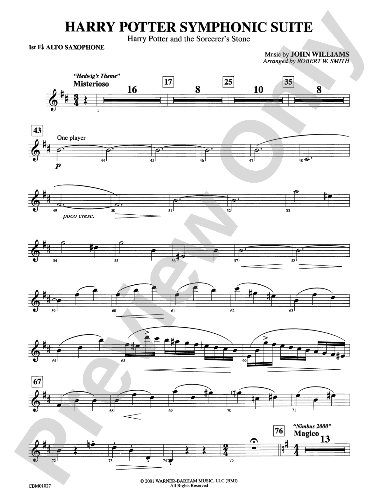 Harry Potter Symphonic Suite: E-flat Alto Saxophone