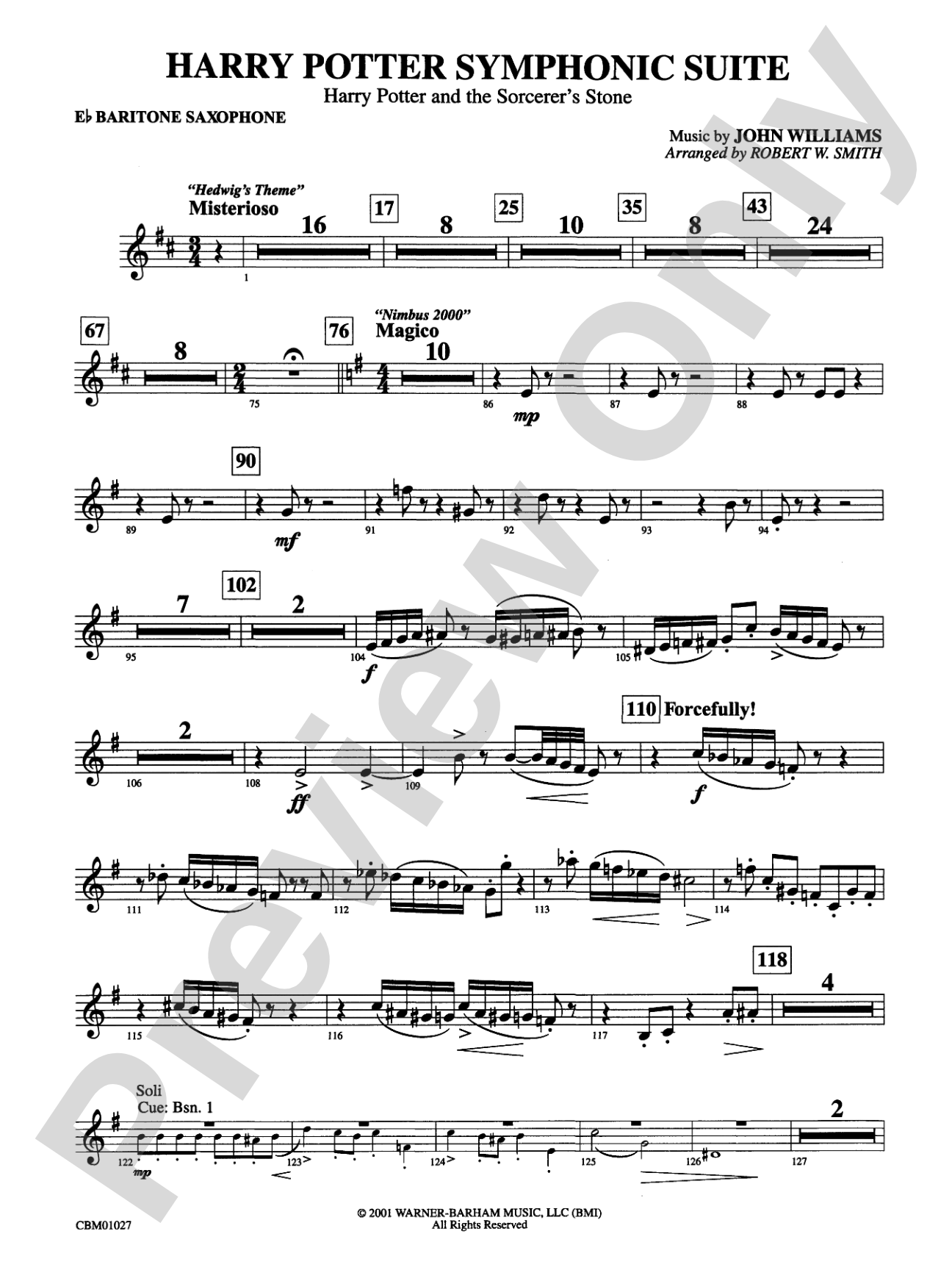 Harry Potter Symphonic Suite: E-flat Baritone Saxophone