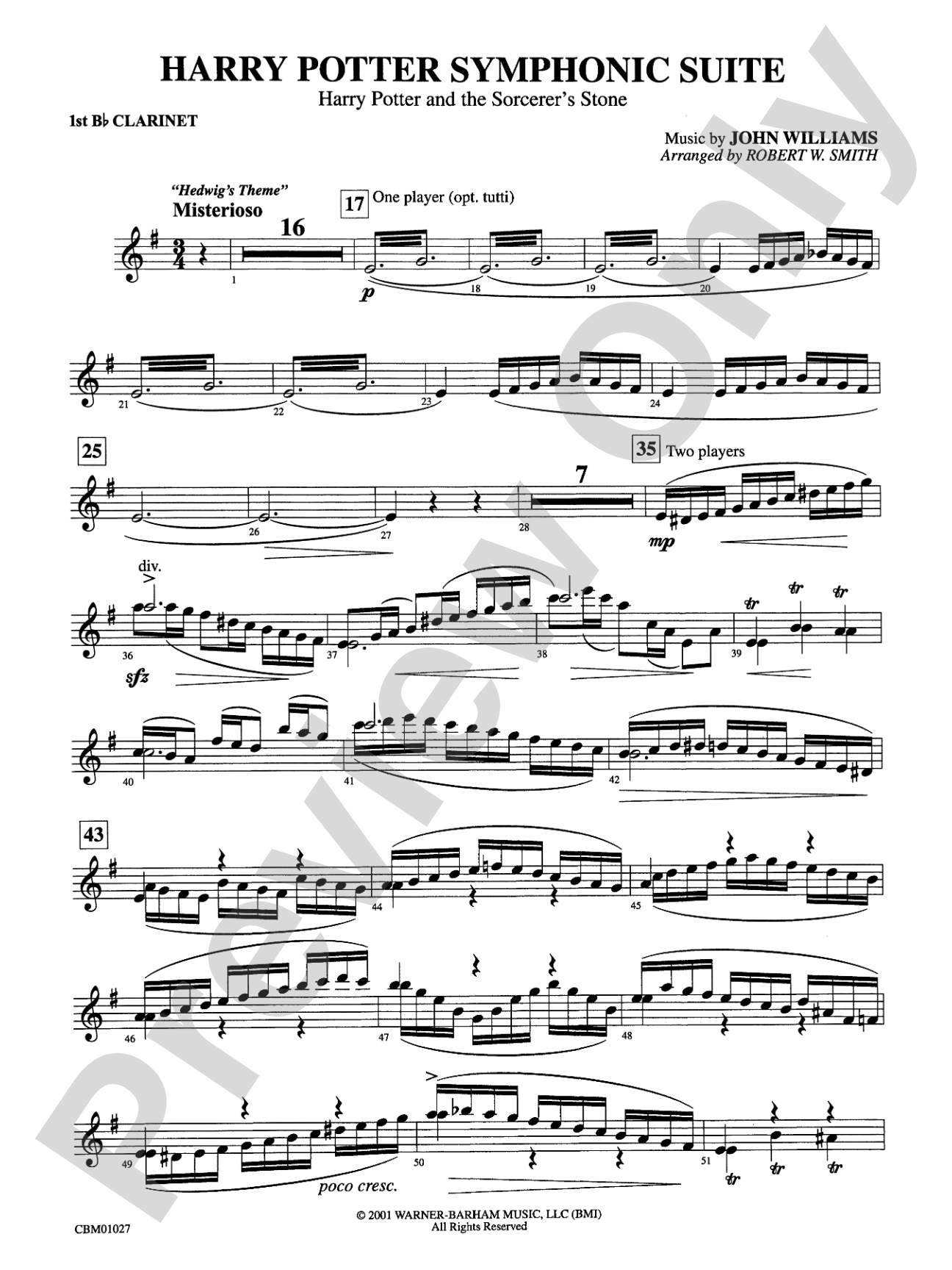 Harry Potter Symphonic Suite: 1st B-flat Clarinet