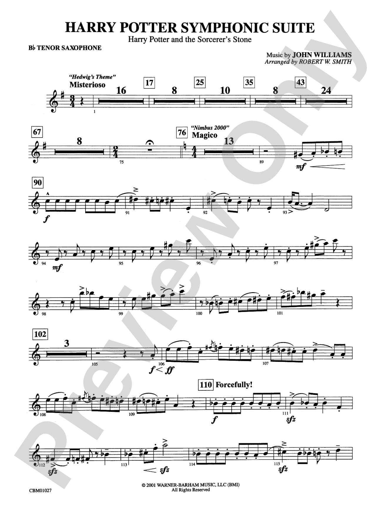 Harry Potter Symphonic Suite: B-flat Tenor Saxophone