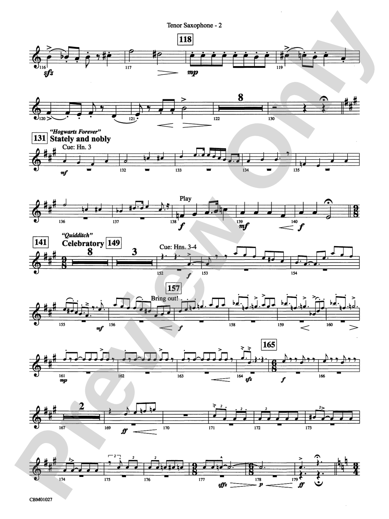 Harry Potter Symphonic Suite: B-flat Tenor Saxophone