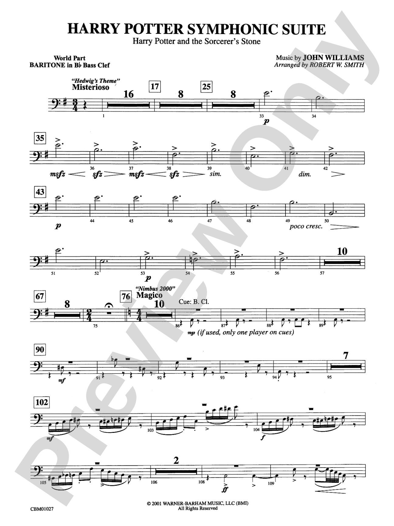 Harry Potter Symphonic Suite: (wp) B-flat Baritone B.C.