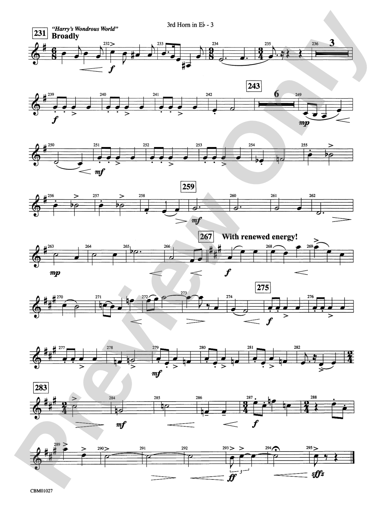 Harry Potter Symphonic Suite: (wp) 3rd Horn in E-flat