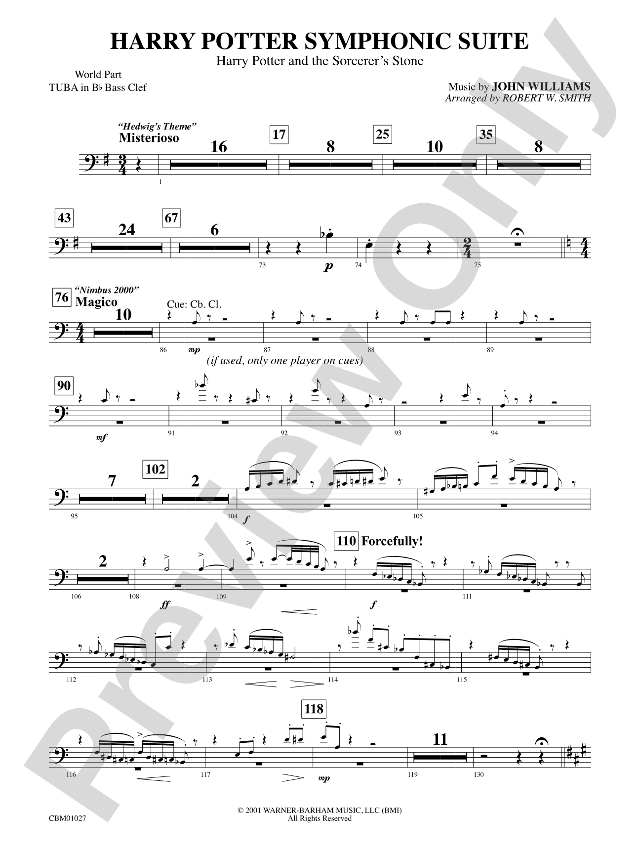Harry Potter Symphonic Suite: (wp) B-flat Tuba B.C.