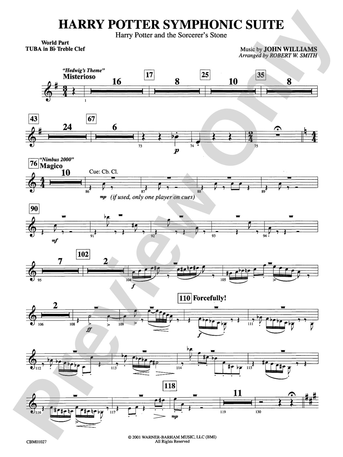 Harry Potter Symphonic Suite: (wp) B-flat Tuba T.C.