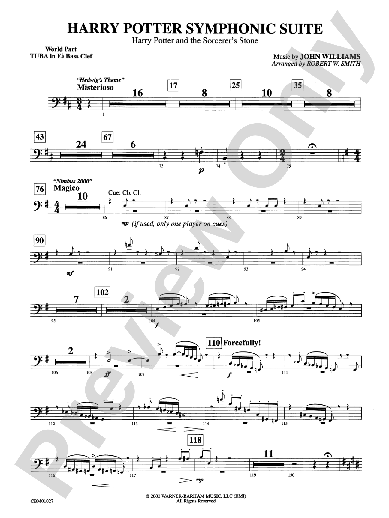 Harry Potter Symphonic Suite: (wp) E-flat Tuba B.C.