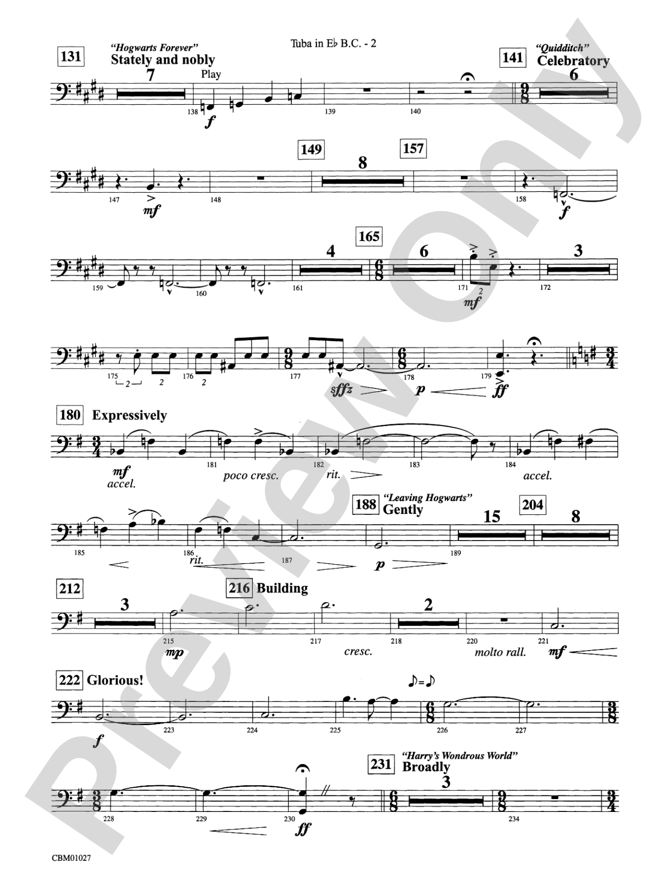Harry Potter Symphonic Suite: (wp) E-flat Tuba B.C.