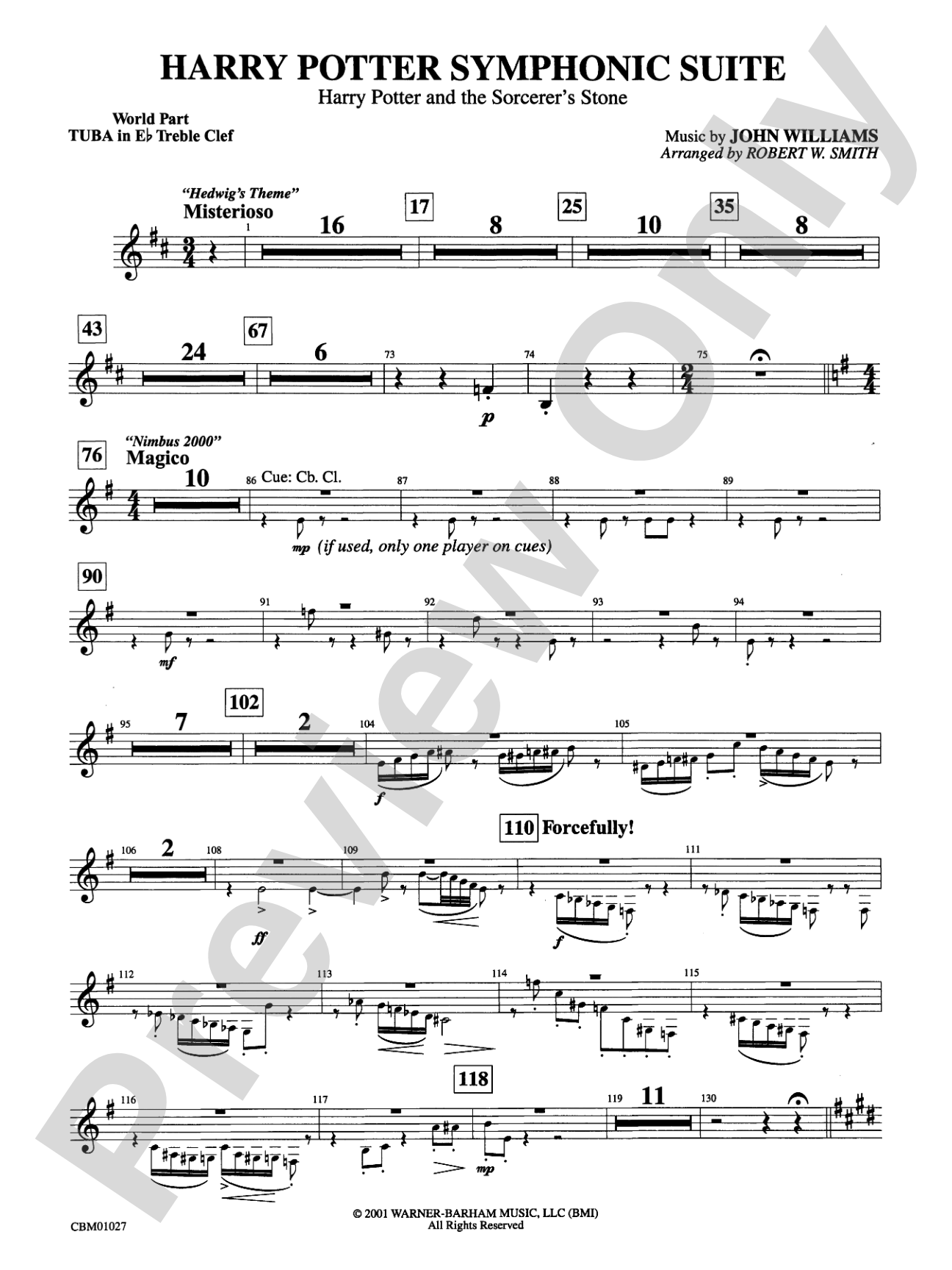 Harry Potter Symphonic Suite: (wp) E-flat Tuba T.C.