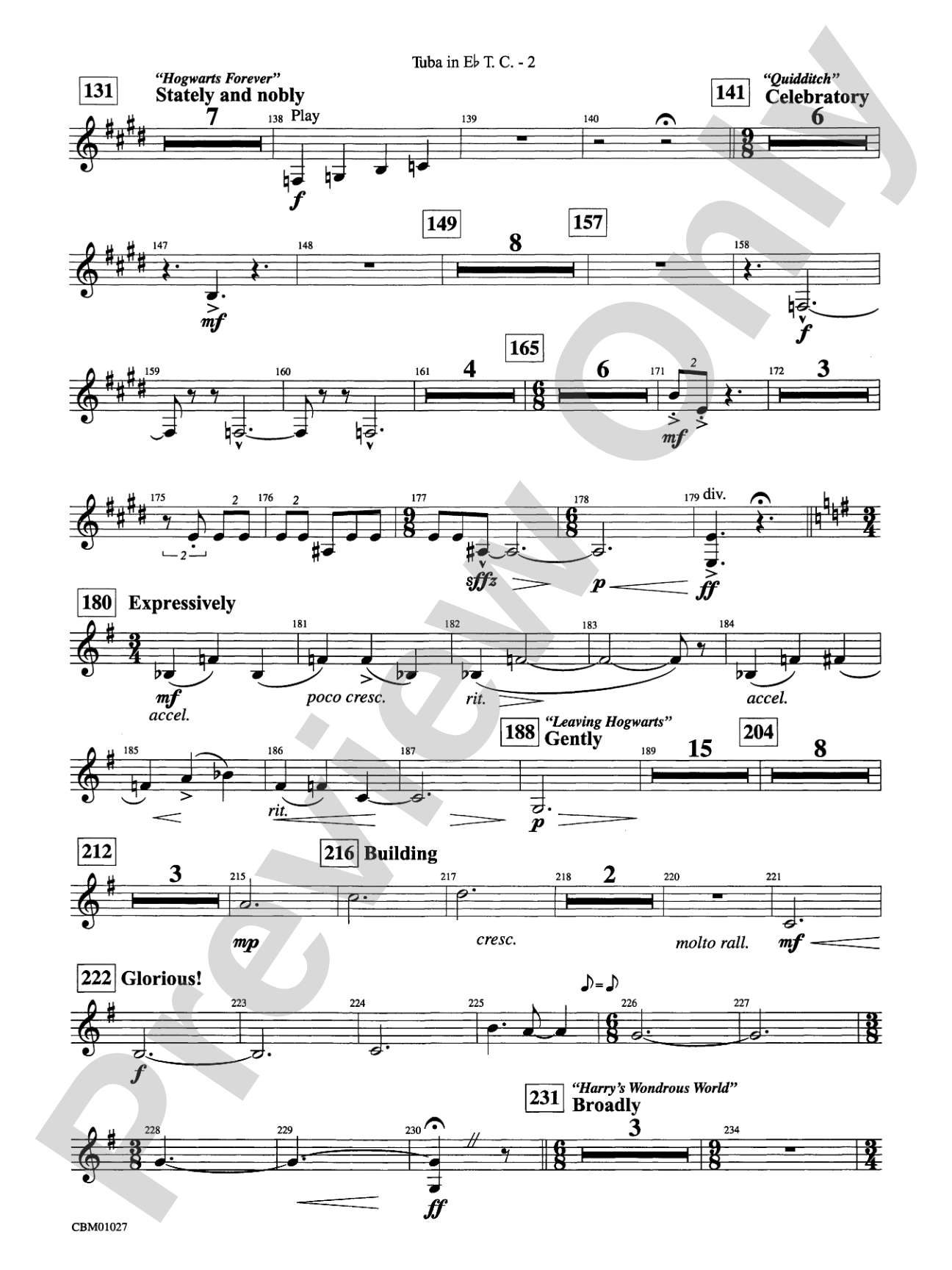 Harry Potter Symphonic Suite: (wp) E-flat Tuba T.C.