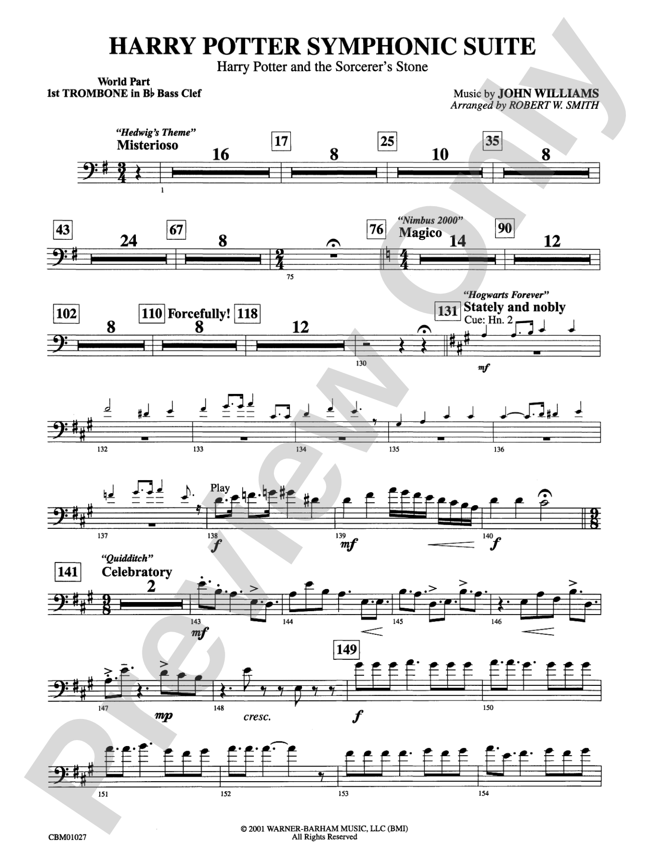 Harry Potter Symphonic Suite: (wp) 1st B-flat Trombone B.C.