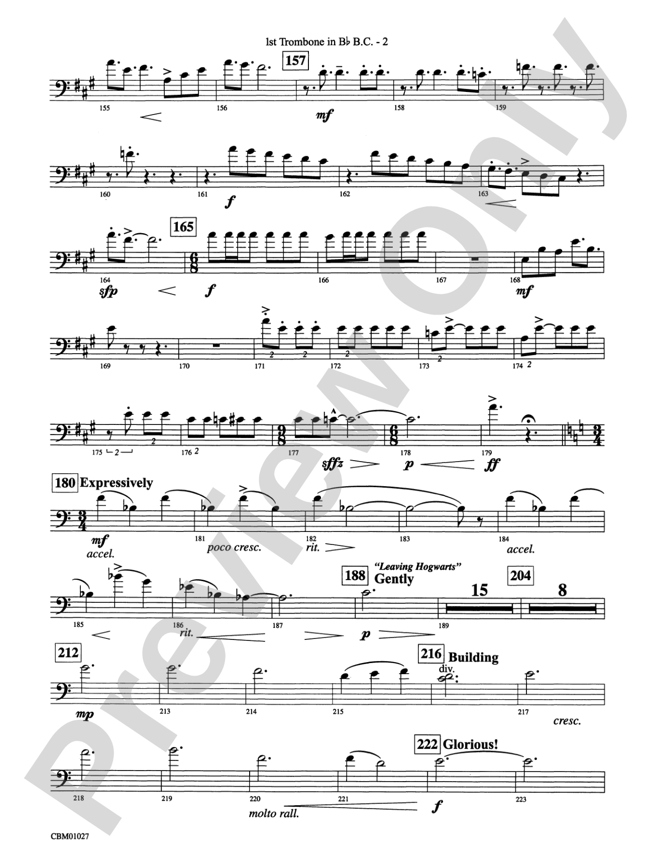 Harry Potter Symphonic Suite: (wp) 1st B-flat Trombone B.C.