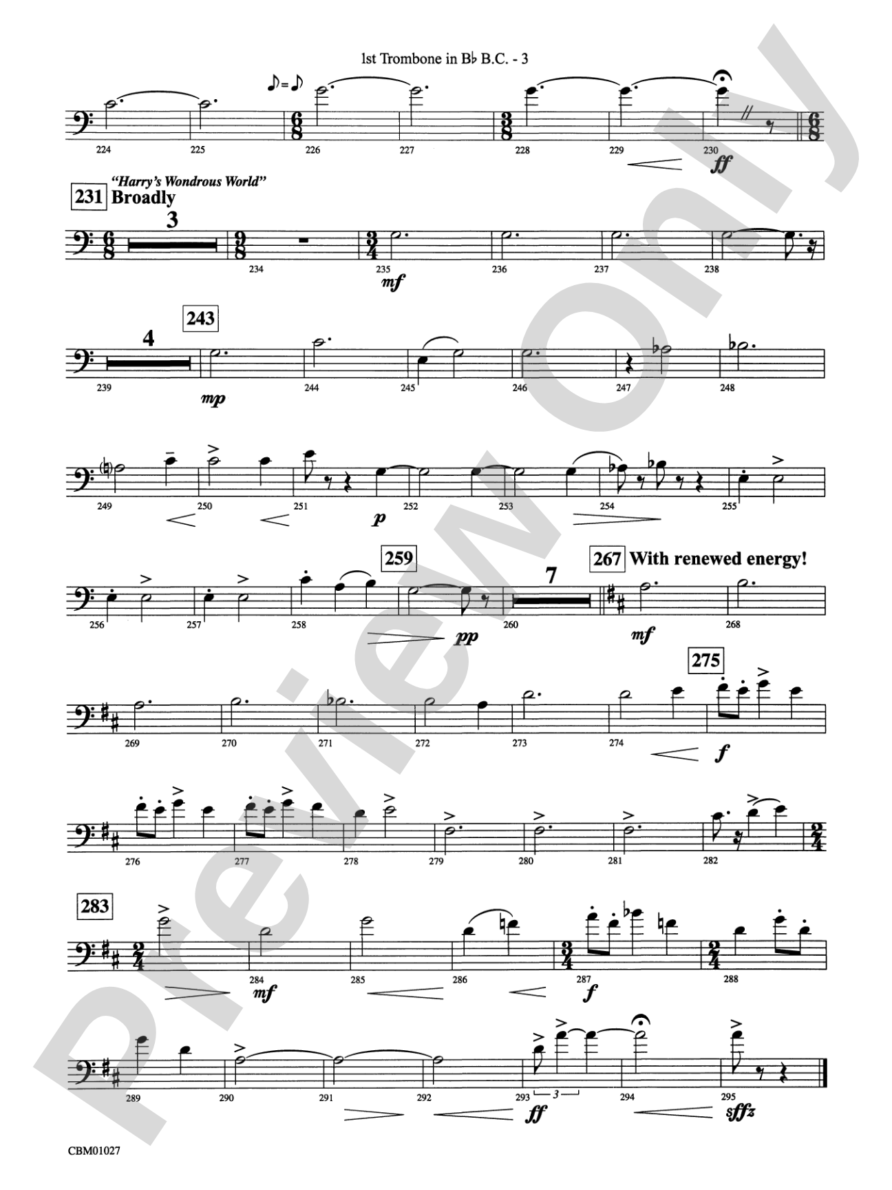 Harry Potter Symphonic Suite: (wp) 1st B-flat Trombone B.C.