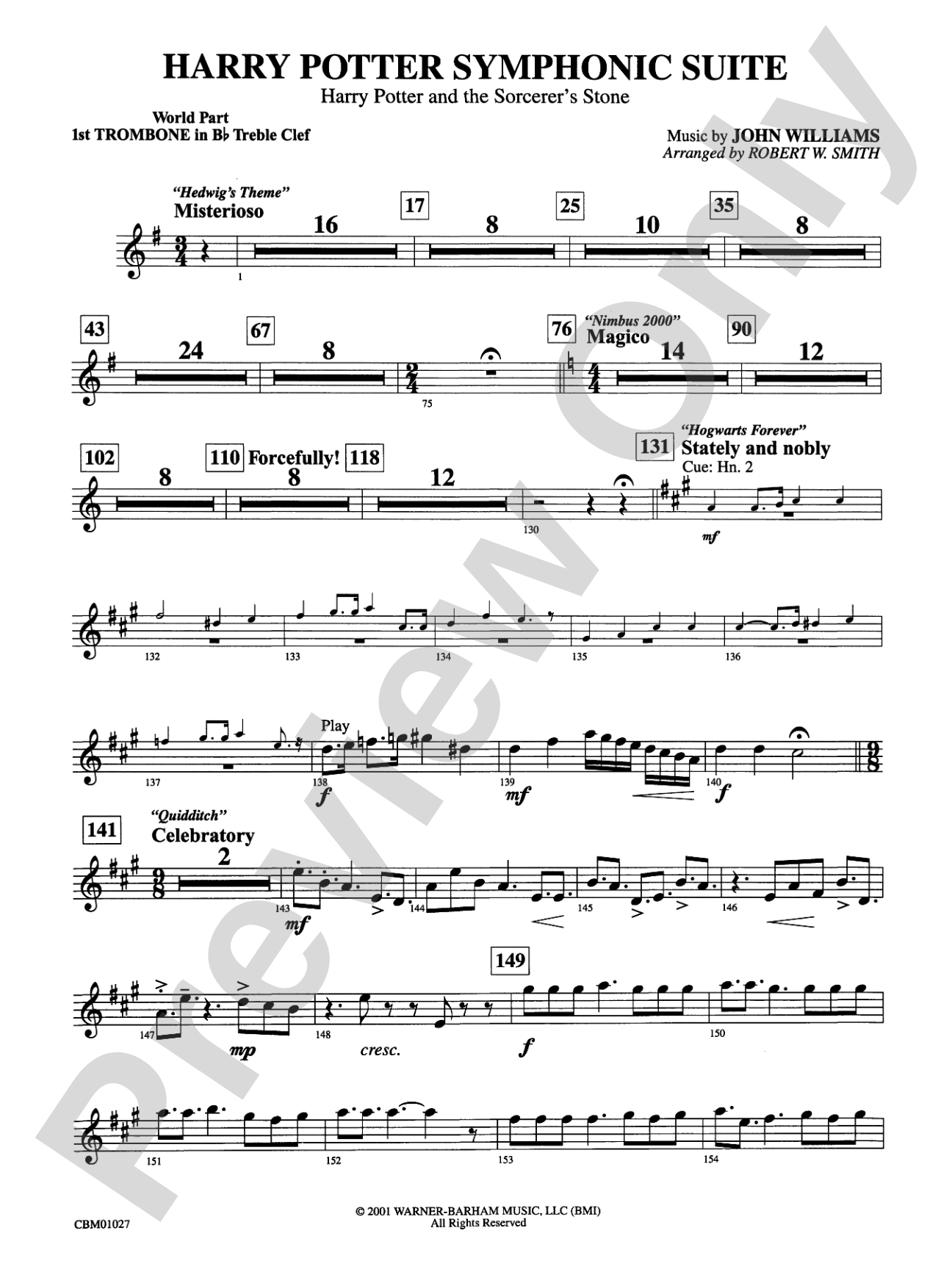 Harry Potter Symphonic Suite: (wp) 1st B-flat Trombone T.C.