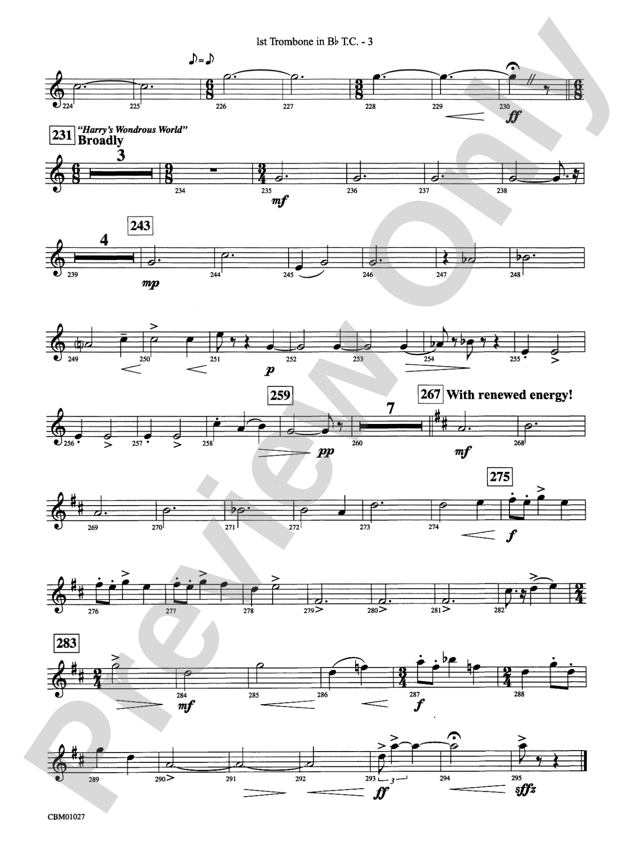 Harry Potter Symphonic Suite: (wp) 1st B-flat Trombone T.C.