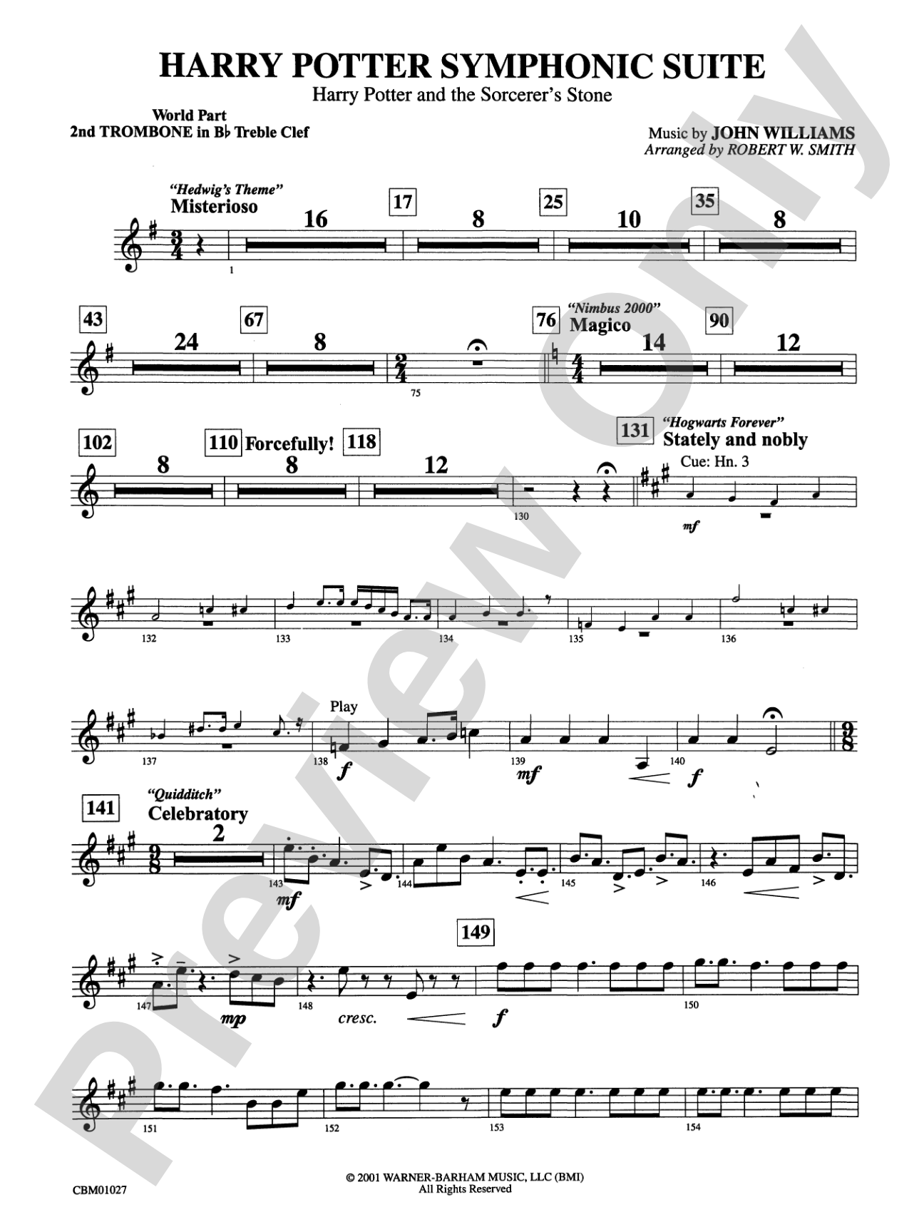 Harry Potter Symphonic Suite: (wp) 2nd B-flat Trombone T.C.