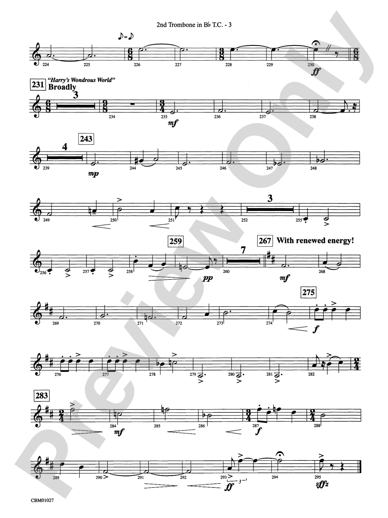 Harry Potter Symphonic Suite: (wp) 2nd B-flat Trombone T.C.