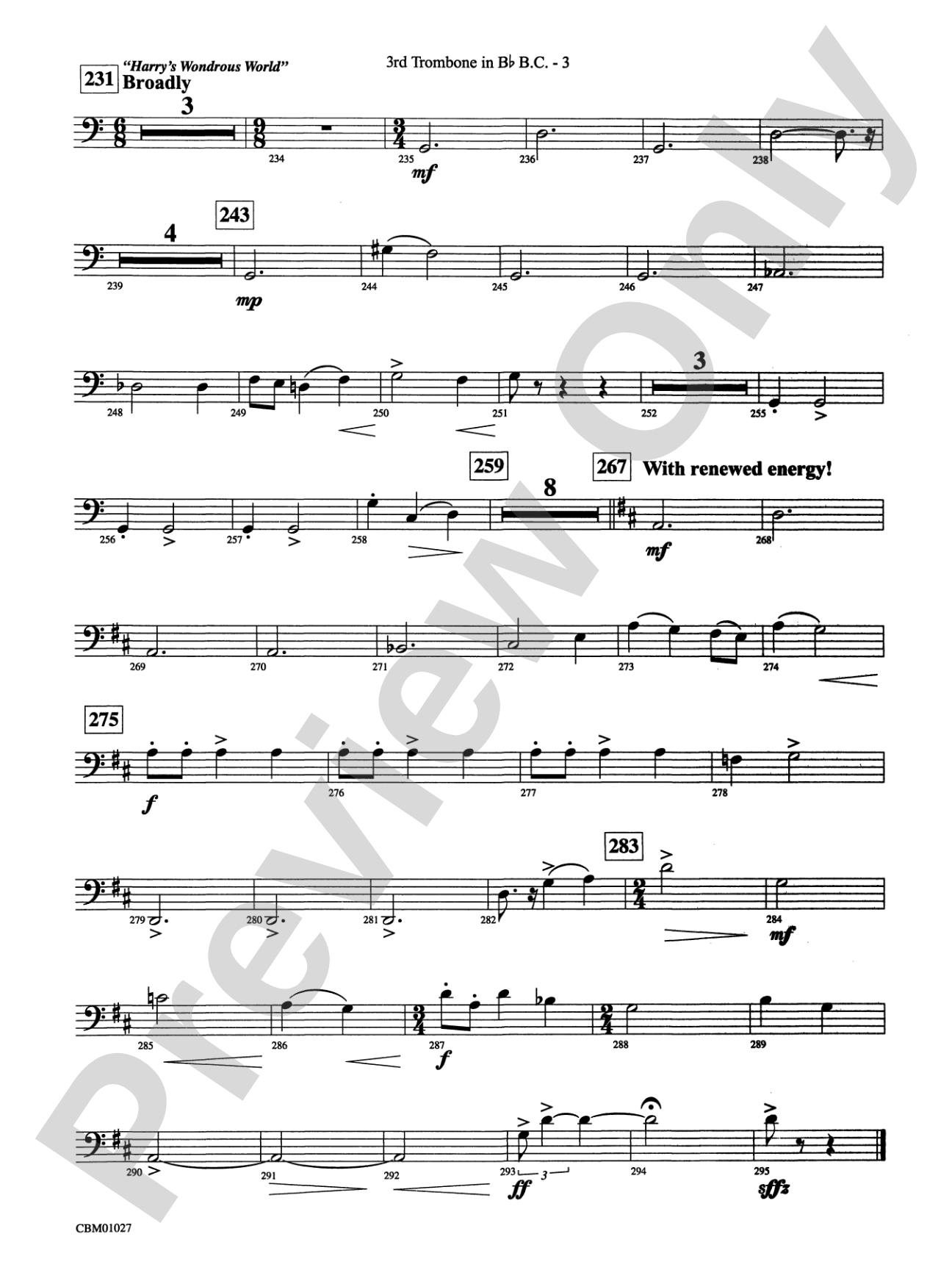 Harry Potter Symphonic Suite: (wp) 3rd B-flat Trombone B.C.