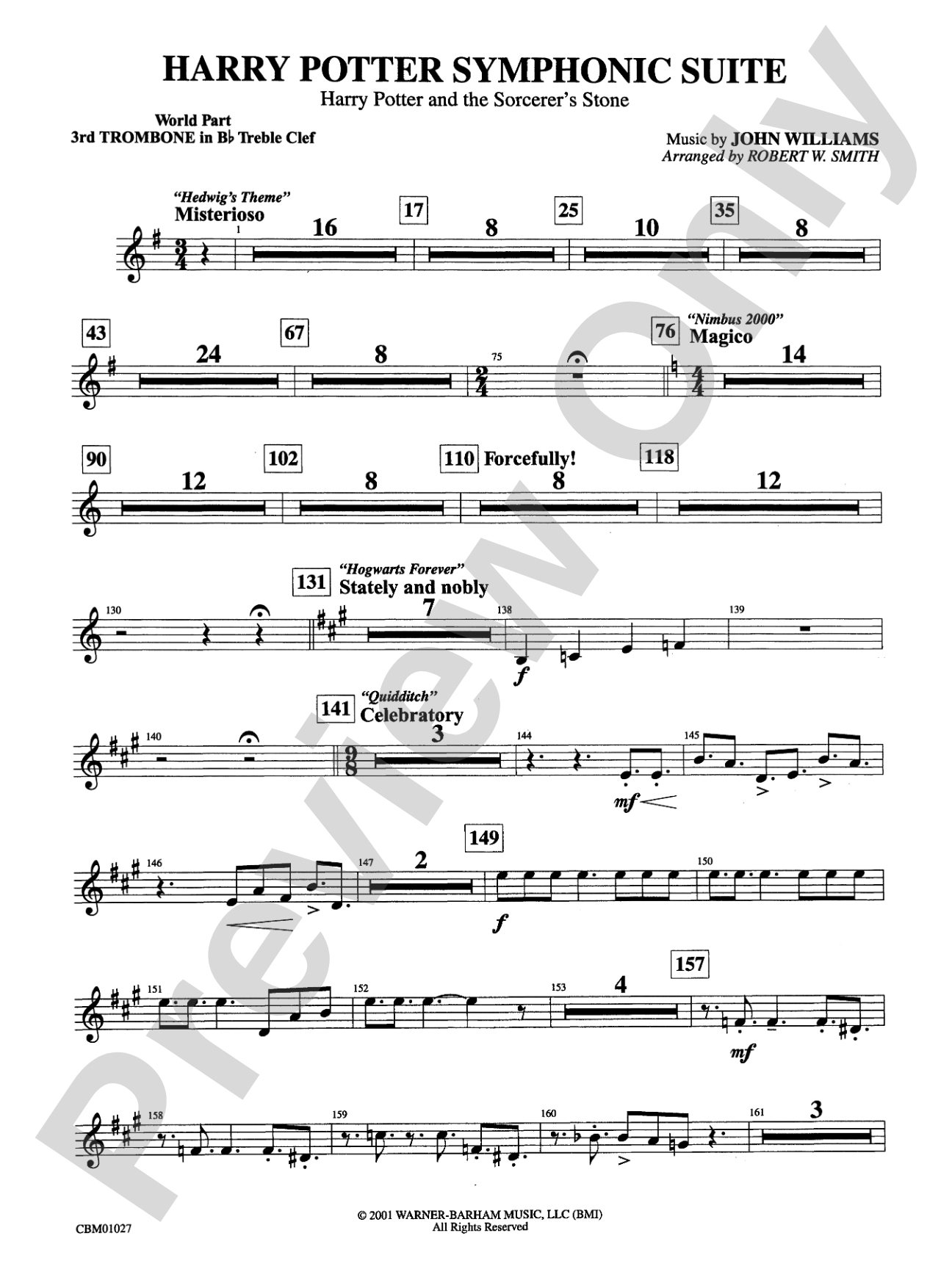Harry Potter Symphonic Suite: (wp) 3rd B-flat Trombone T.C.