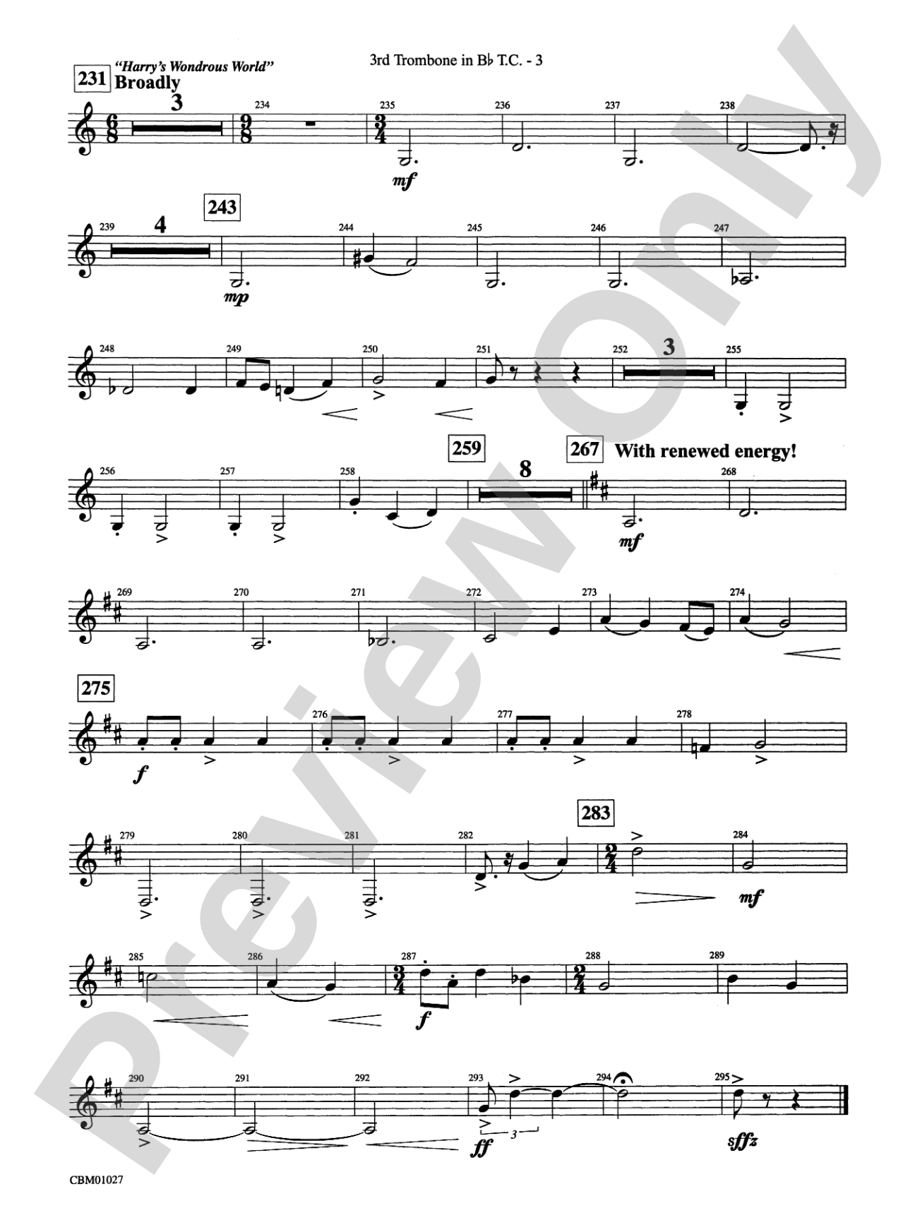 Harry Potter Symphonic Suite: (wp) 3rd B-flat Trombone T.C.