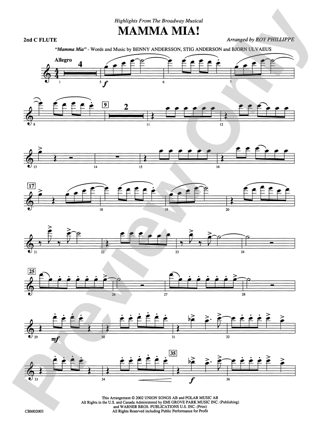 Mamma Mia! -- Highlights from the Broadway Musical: 2nd Flute