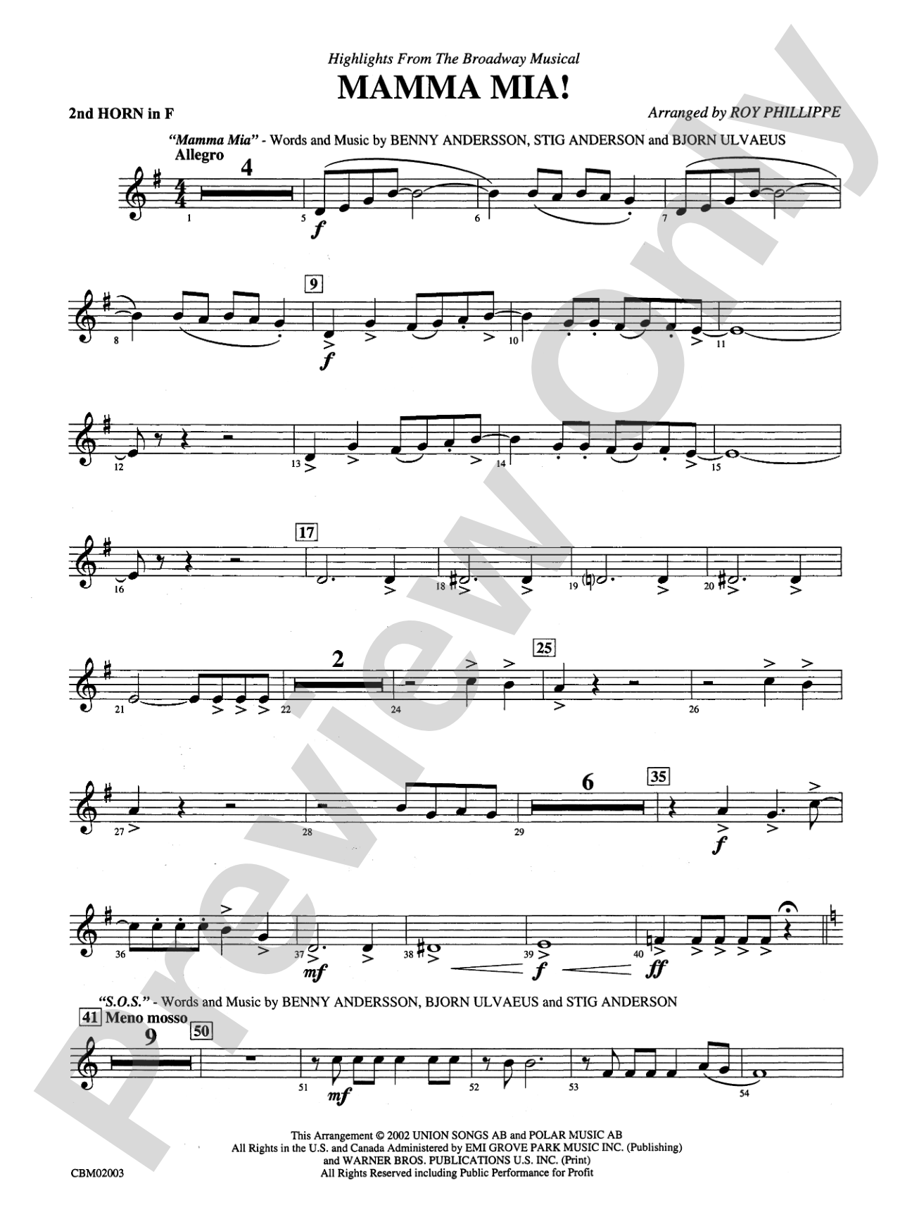 Mamma Mia! -- Highlights from the Broadway Musical: 2nd F Horn