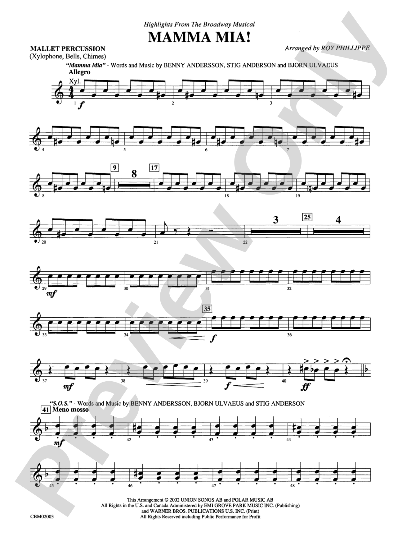 Mamma Mia! -- Highlights from the Broadway Musical: Mallets