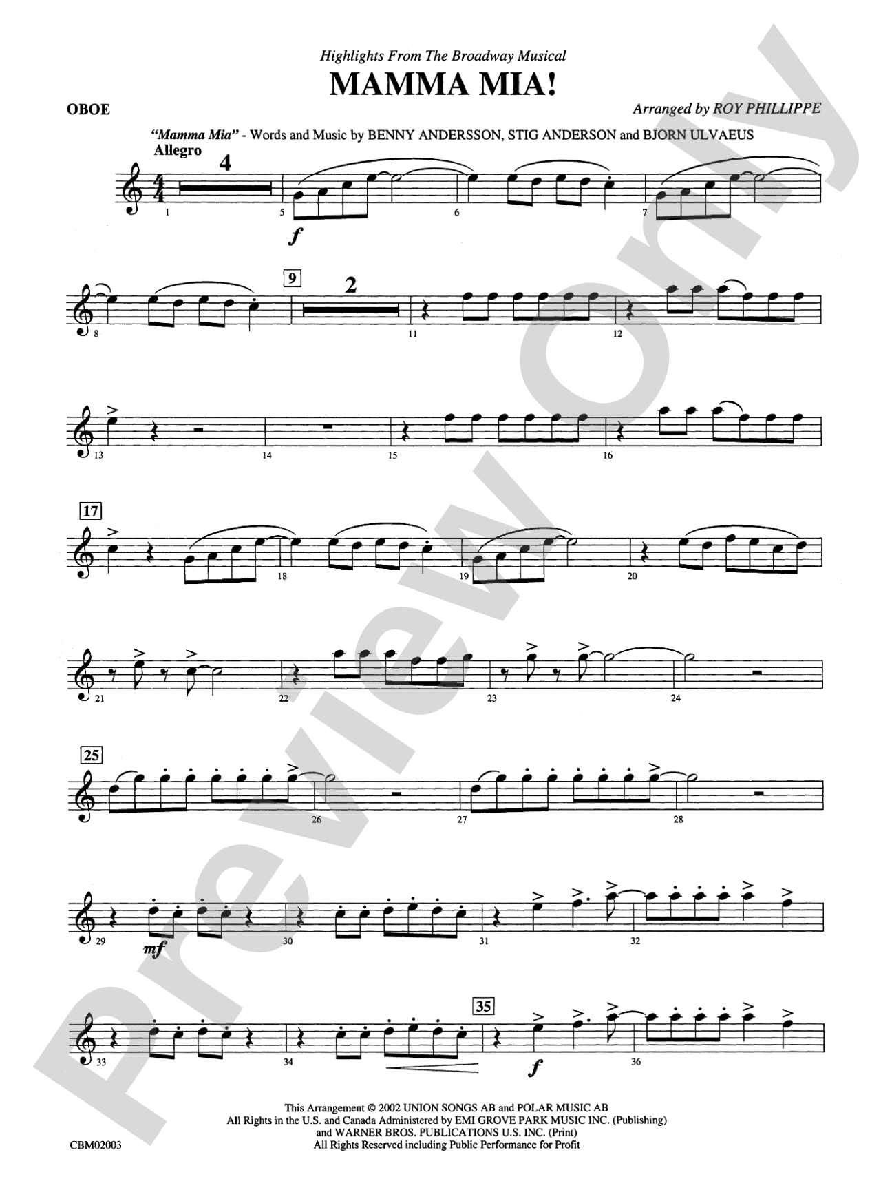 Mamma Mia! -- Highlights from the Broadway Musical: Oboe