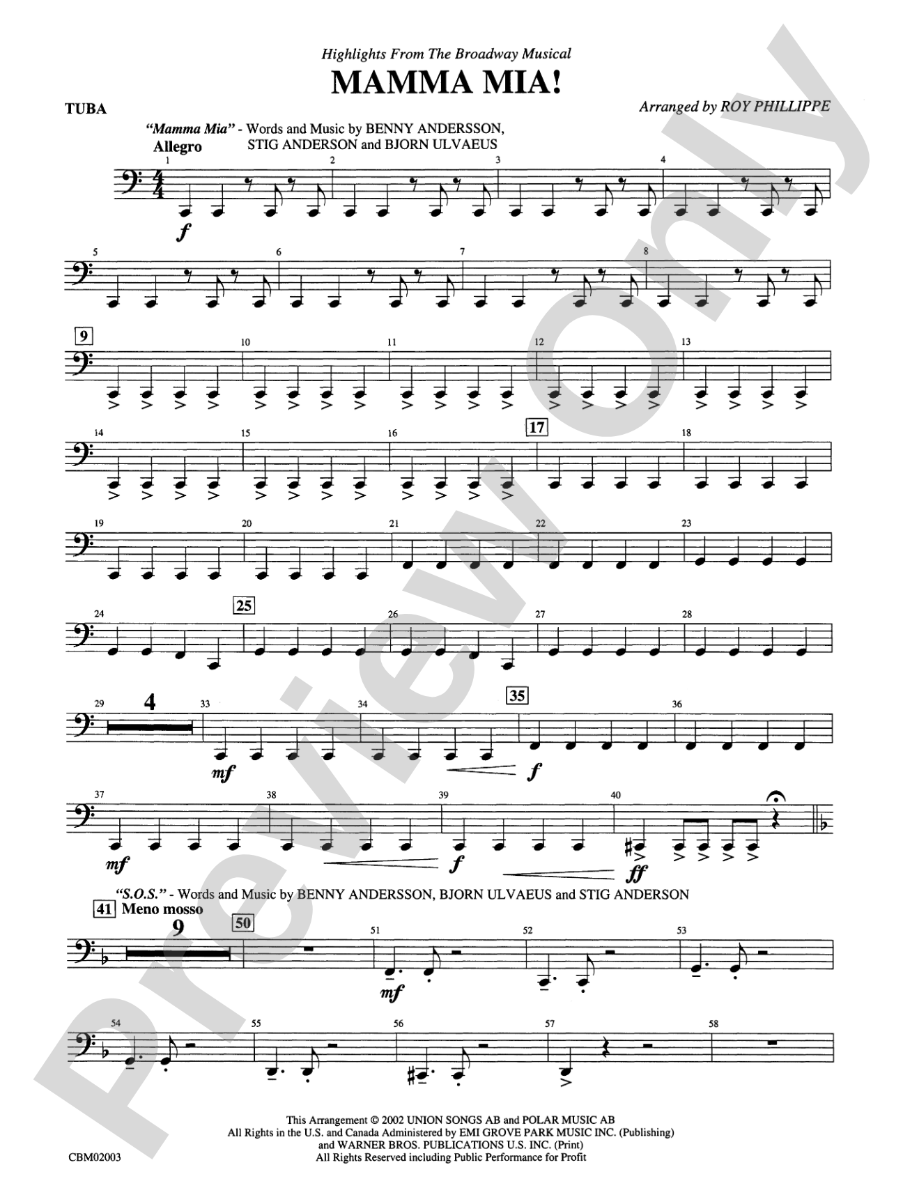 Mamma Mia! -- Highlights from the Broadway Musical: Tuba