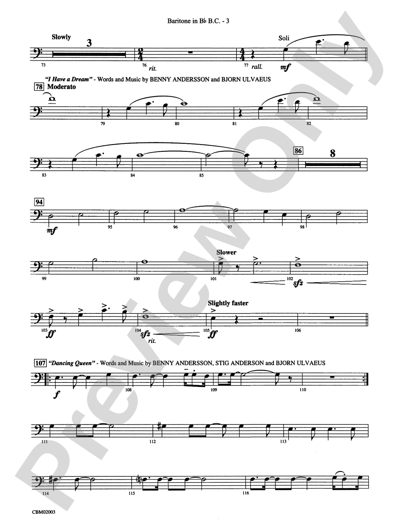 Mamma Mia! -- Highlights from the Broadway Musical: (wp) B-flat Baritone B.C.
