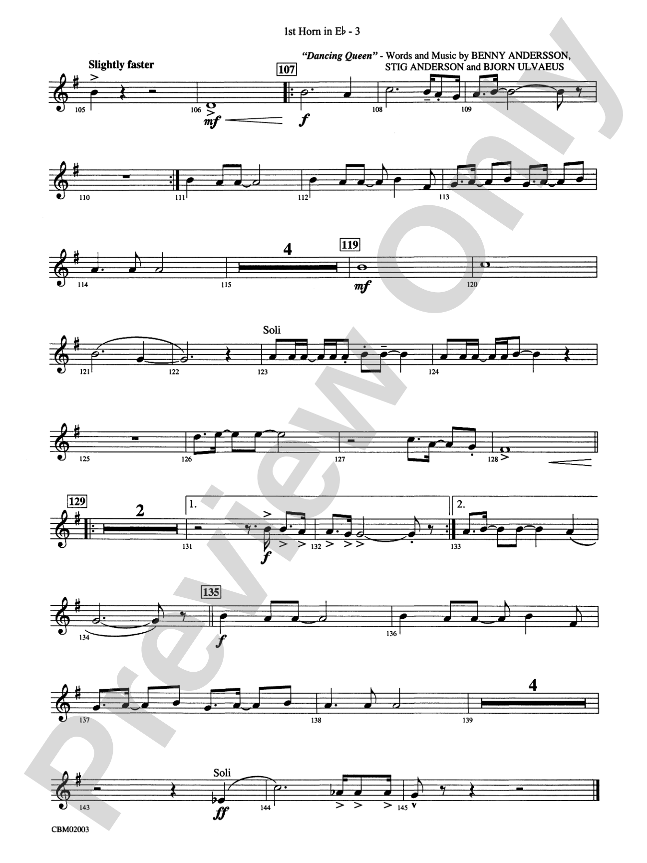 Mamma Mia! -- Highlights from the Broadway Musical: (wp) 1st Horn in E-flat