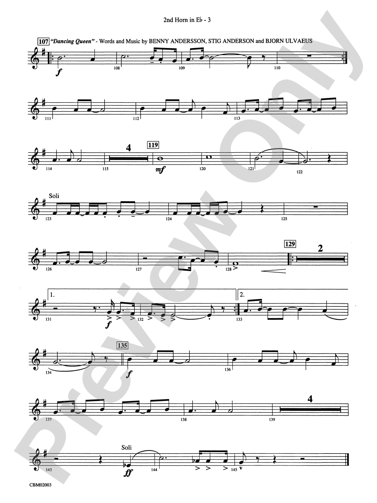 Mamma Mia! -- Highlights from the Broadway Musical: (wp) 2nd Horn in E-flat