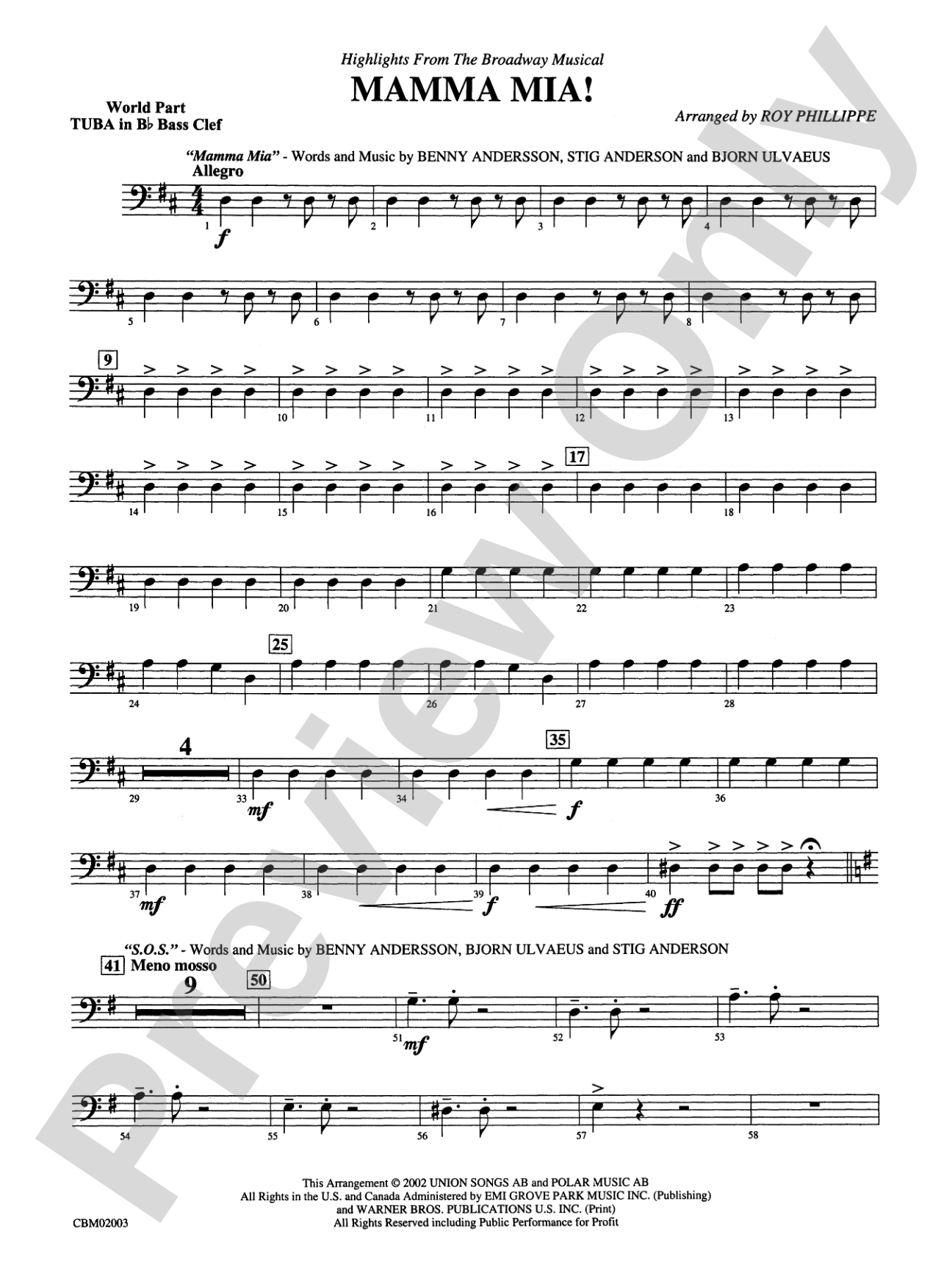 Mamma Mia! -- Highlights from the Broadway Musical: (wp) B-flat Tuba B.C.