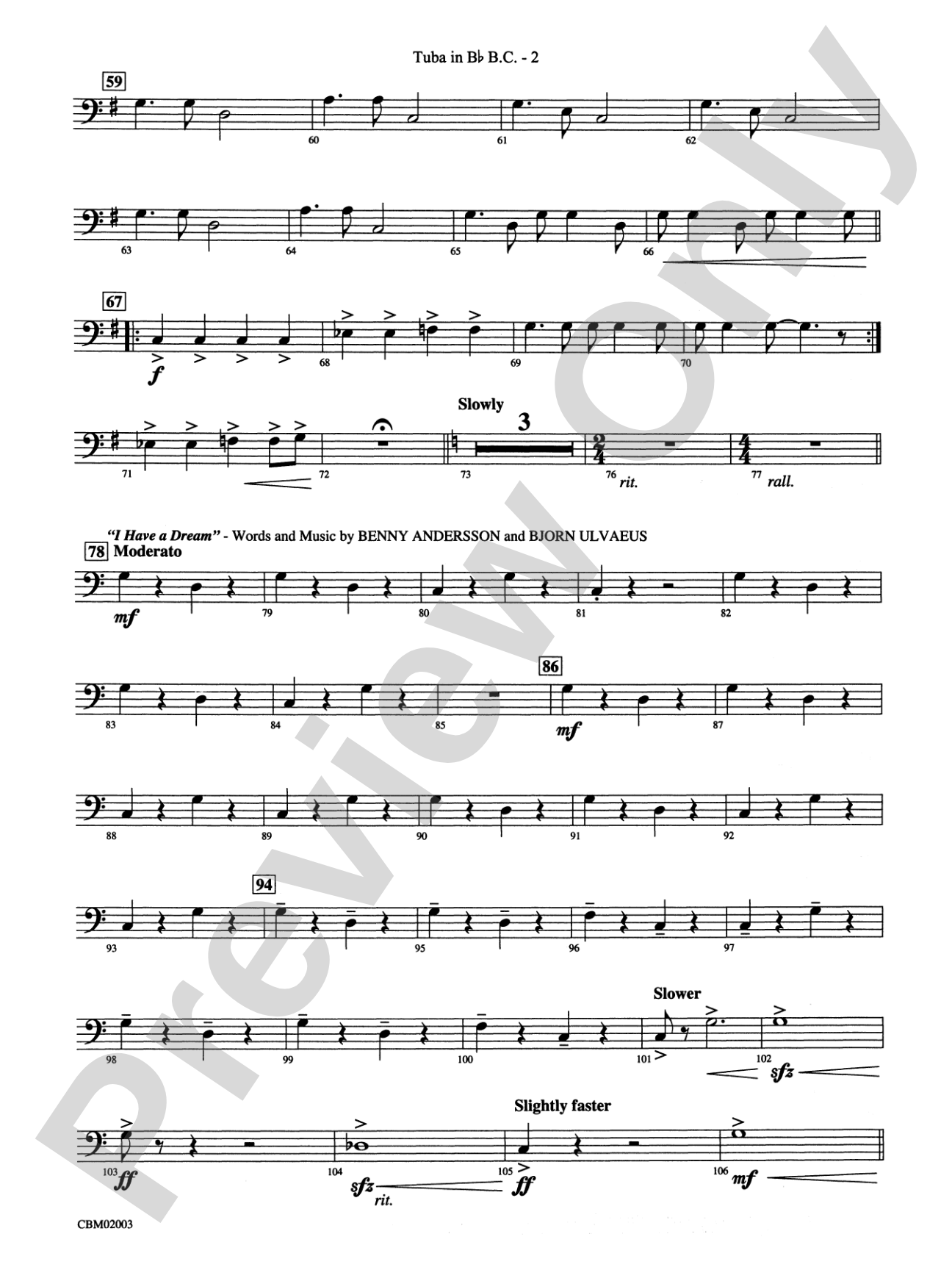 Mamma Mia! -- Highlights from the Broadway Musical: (wp) B-flat Tuba B.C.
