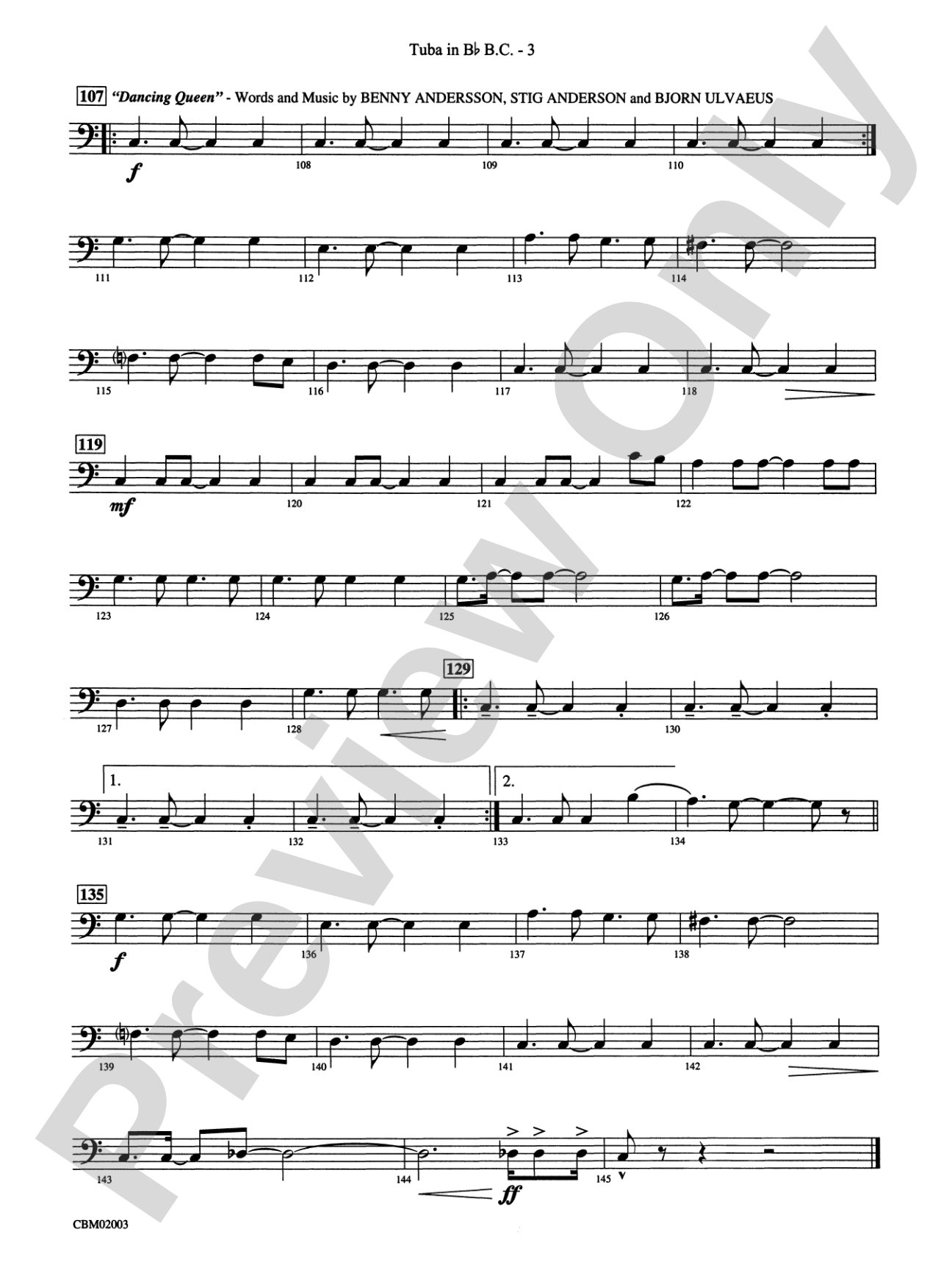 Mamma Mia! -- Highlights from the Broadway Musical: (wp) B-flat Tuba B.C.