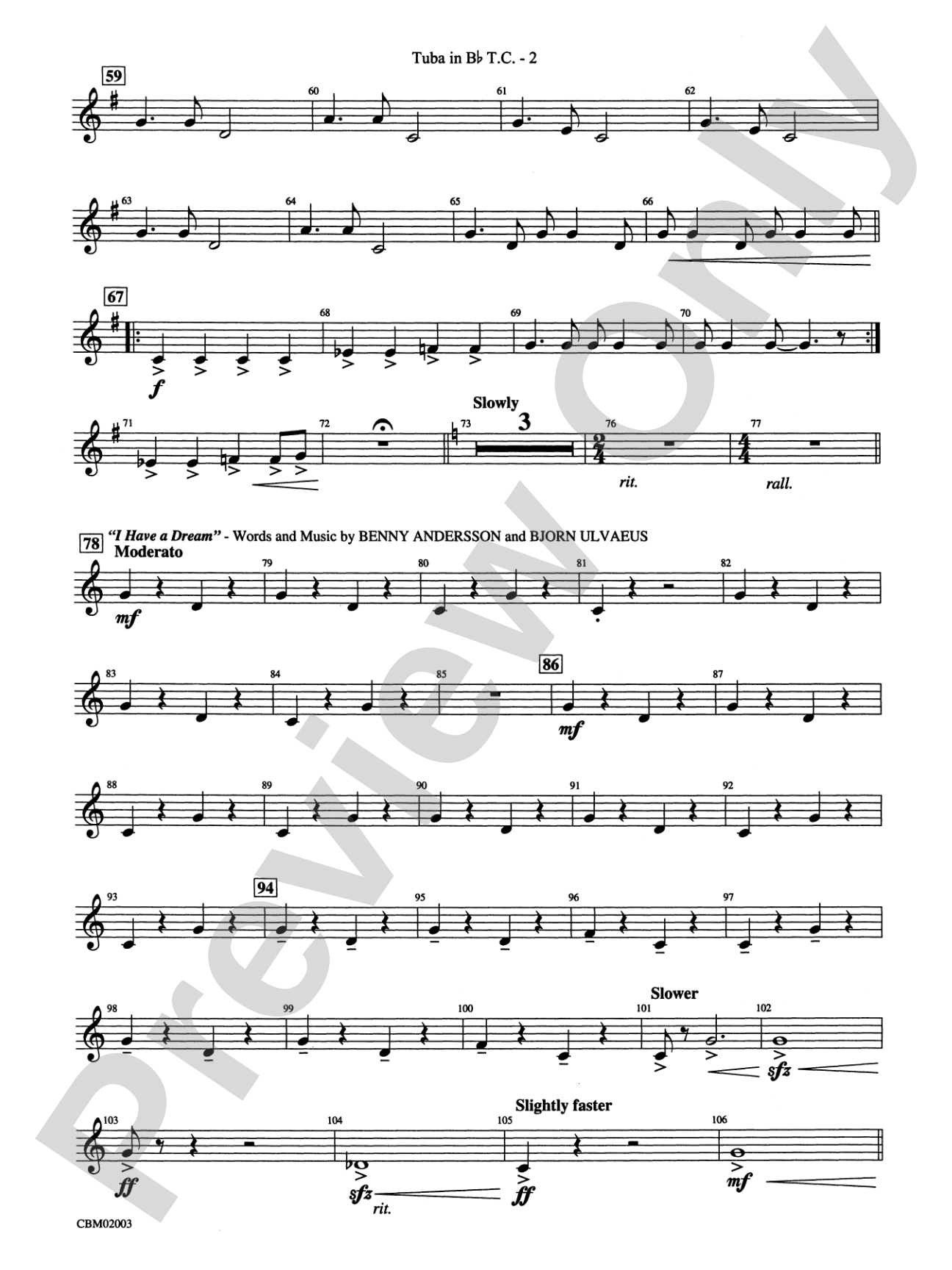 Mamma Mia! -- Highlights from the Broadway Musical: (wp) B-flat Tuba T.C.