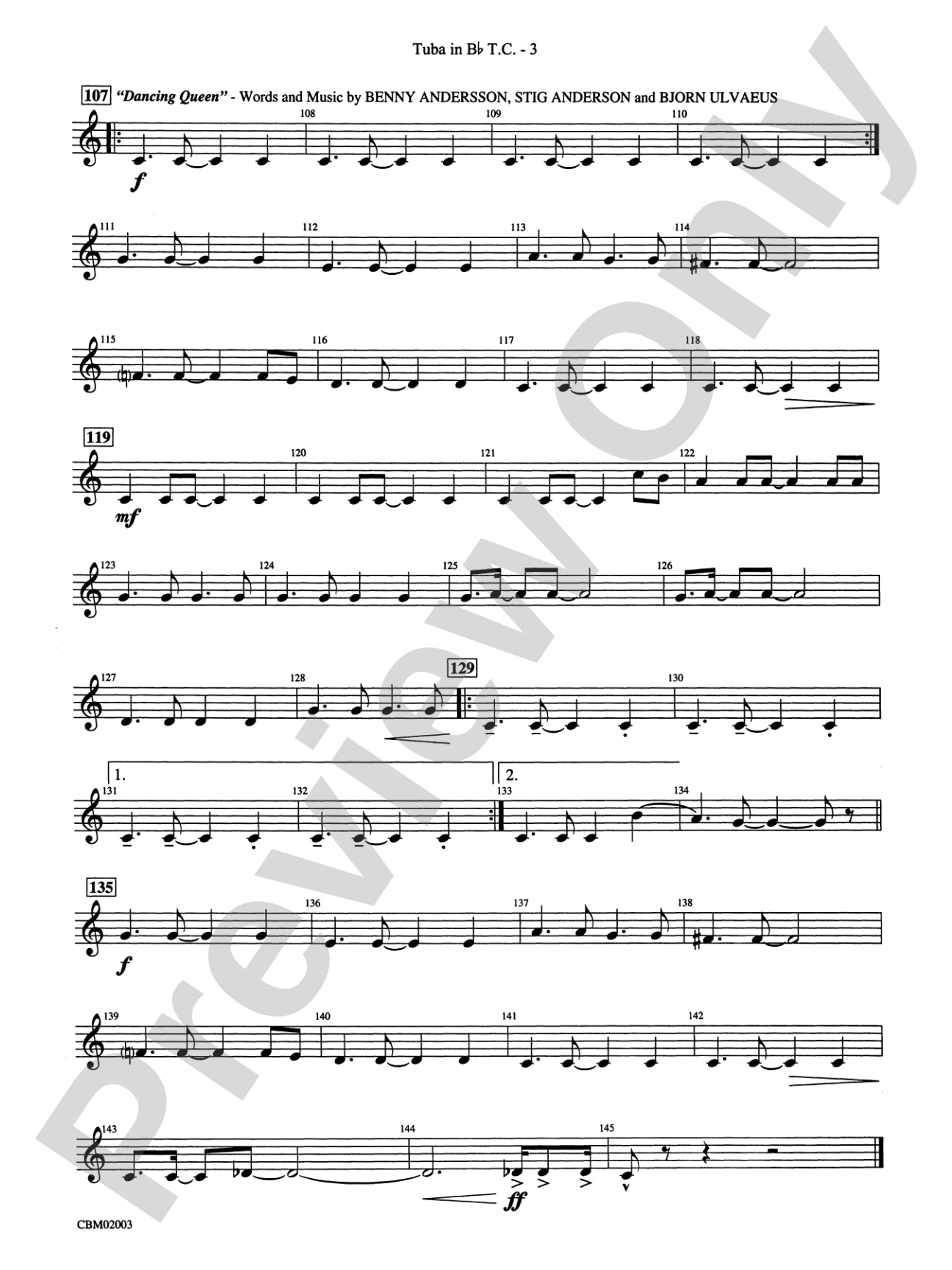 Mamma Mia! -- Highlights from the Broadway Musical: (wp) B-flat Tuba T.C.