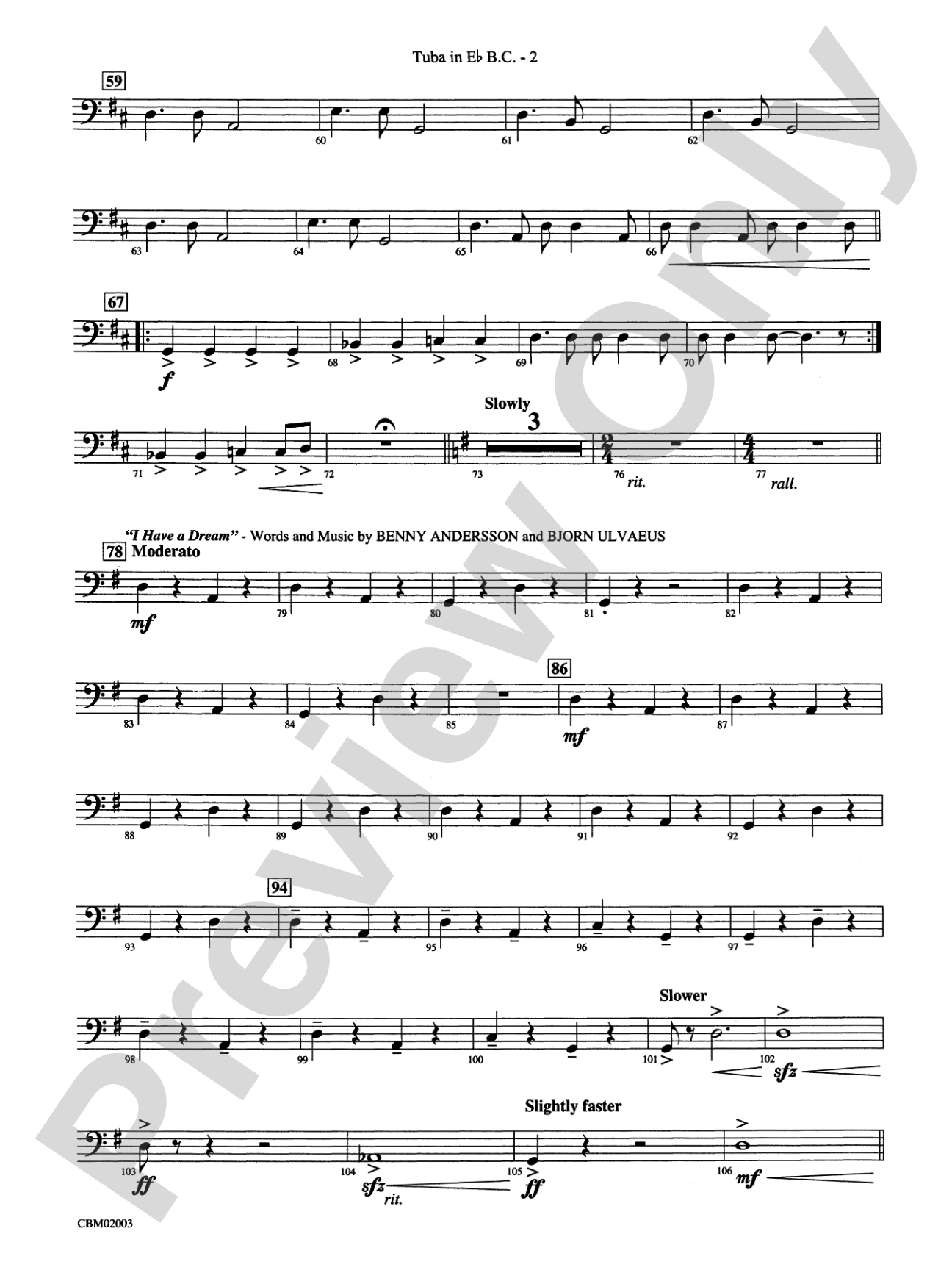 Mamma Mia! -- Highlights from the Broadway Musical: (wp) E-flat Tuba B.C.