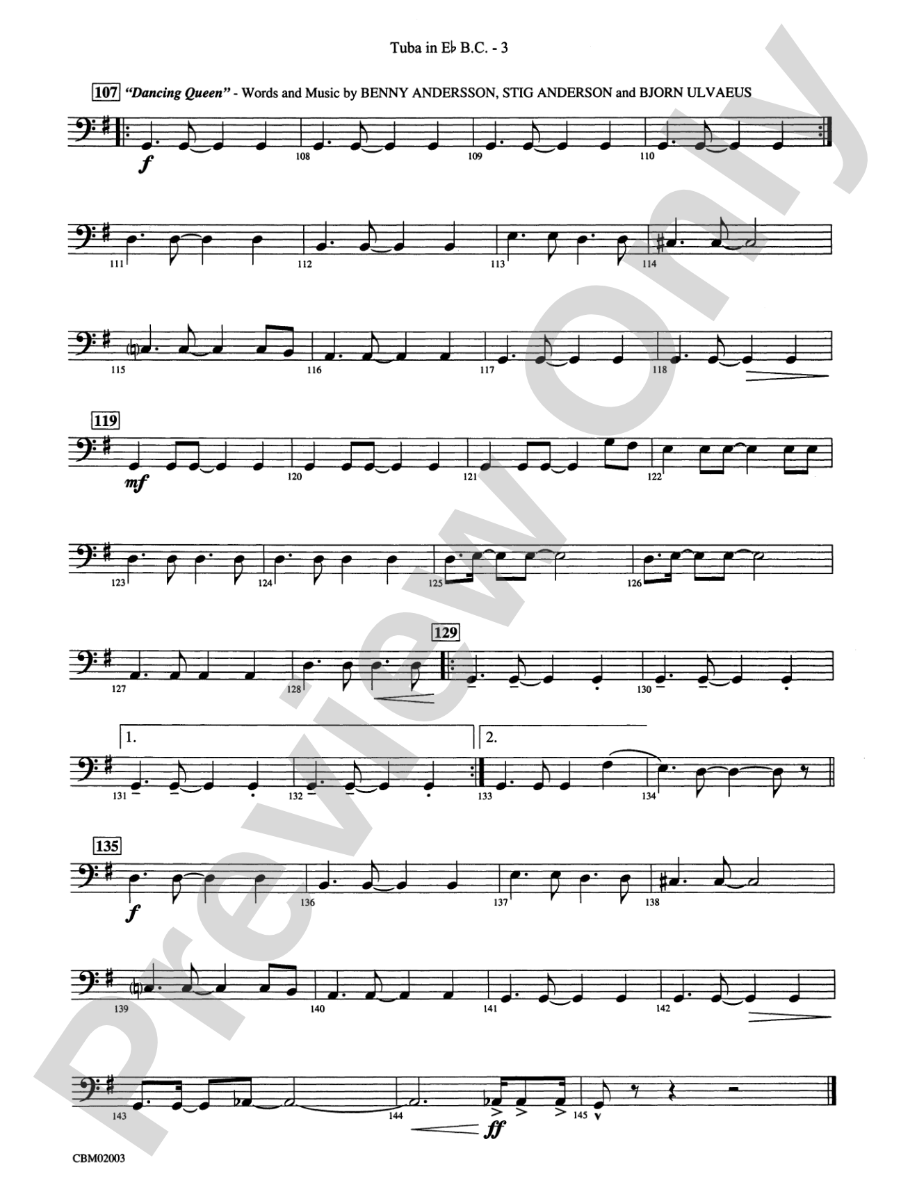 Mamma Mia! -- Highlights from the Broadway Musical: (wp) E-flat Tuba B.C.