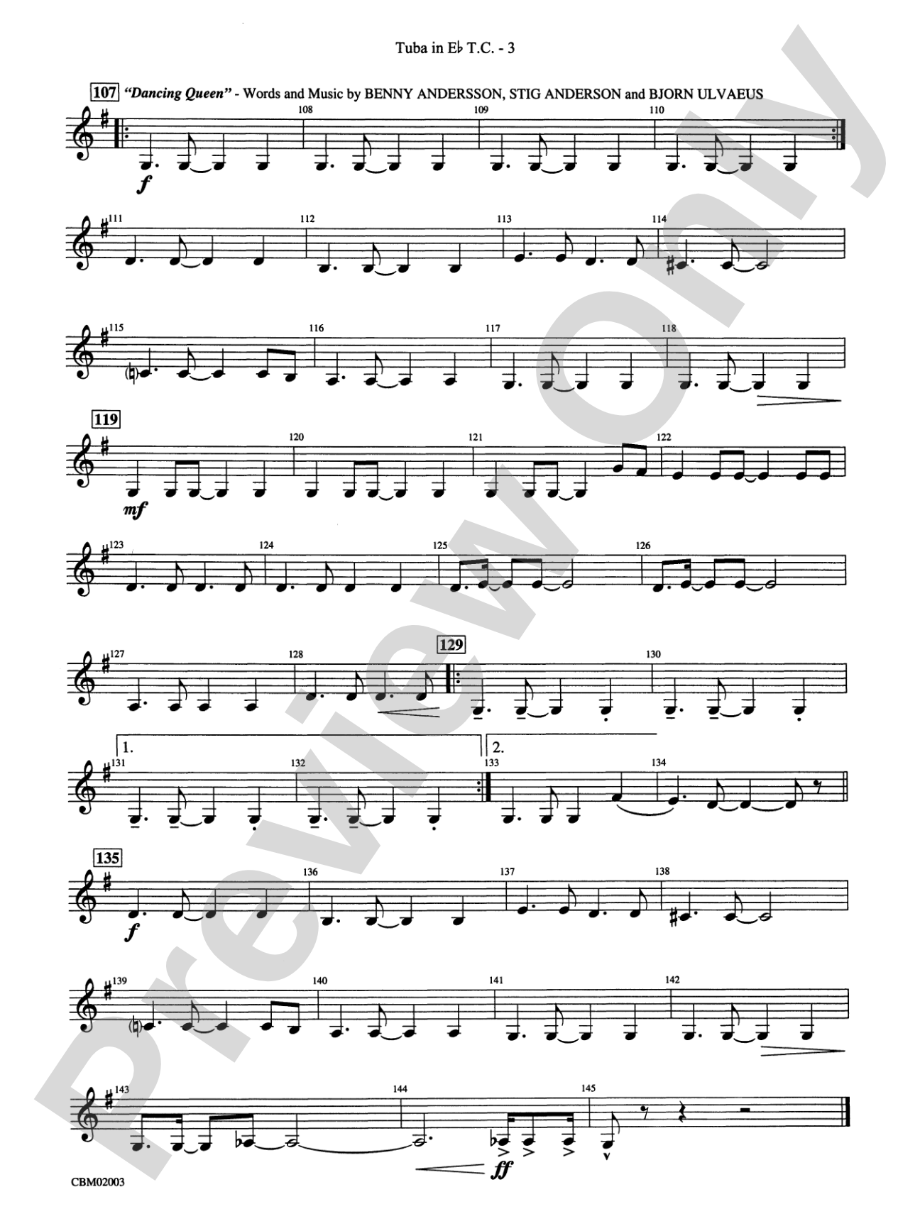 Mamma Mia! -- Highlights from the Broadway Musical: (wp) E-flat Tuba T.C.