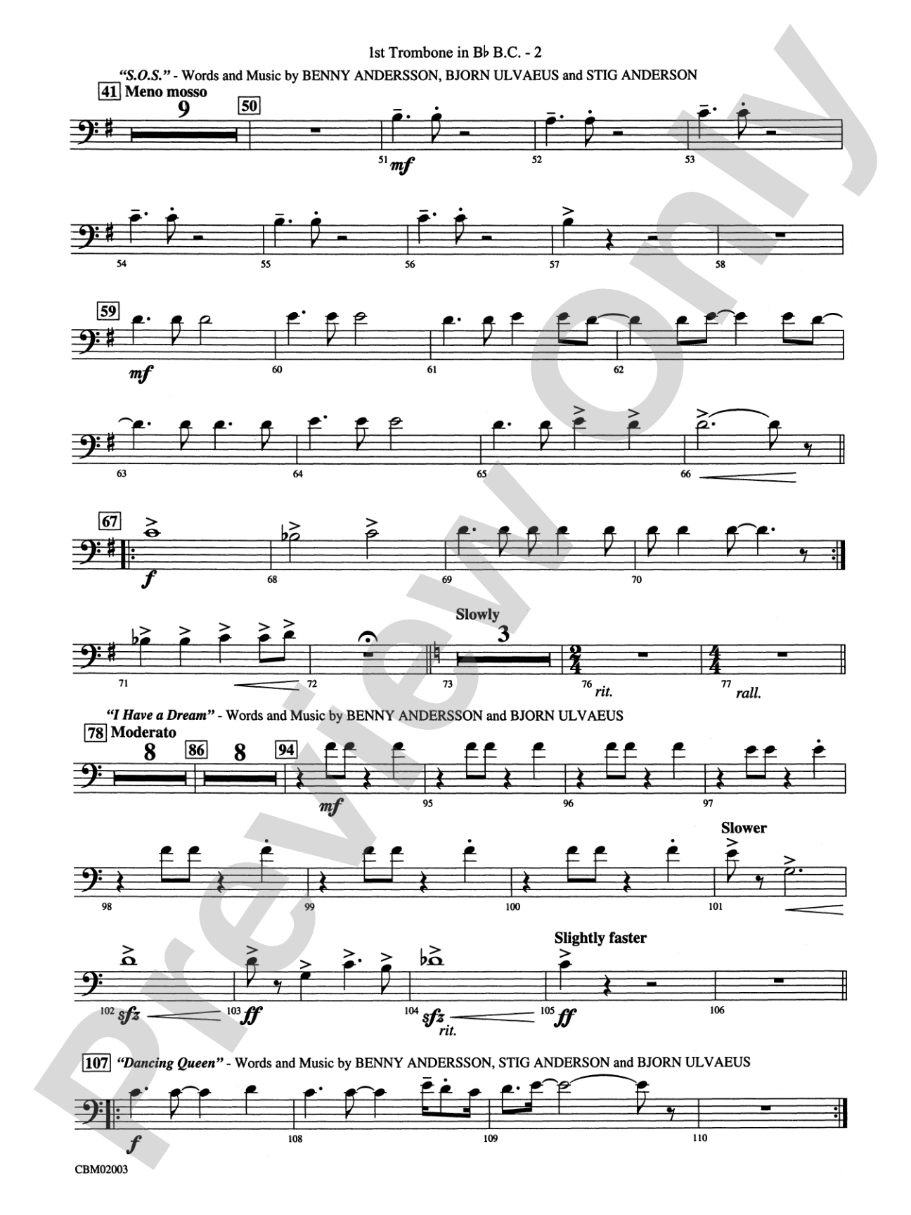 Mamma Mia! -- Highlights from the Broadway Musical: (wp) 1st B-flat Trombone B.C.