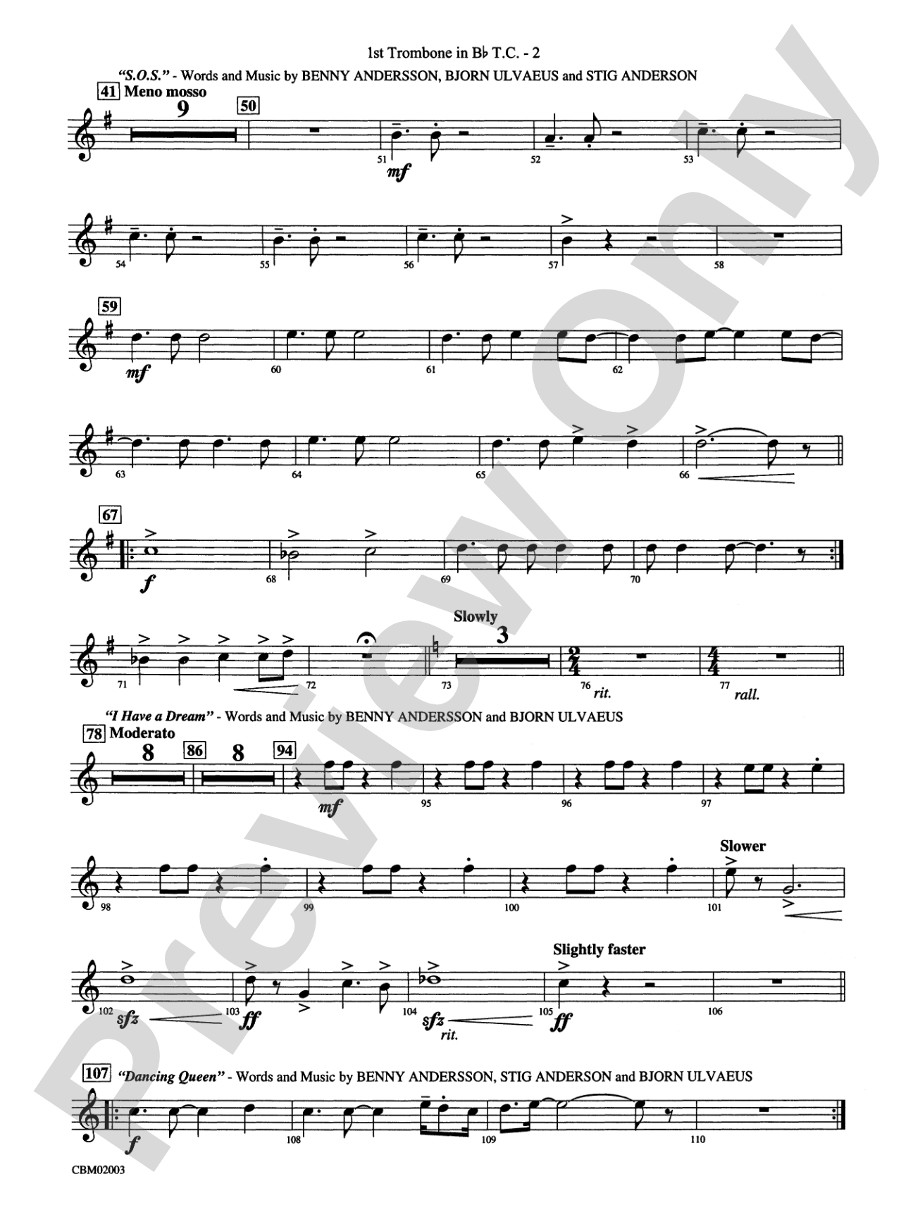 Mamma Mia! -- Highlights from the Broadway Musical: (wp) 1st B-flat Trombone T.C.