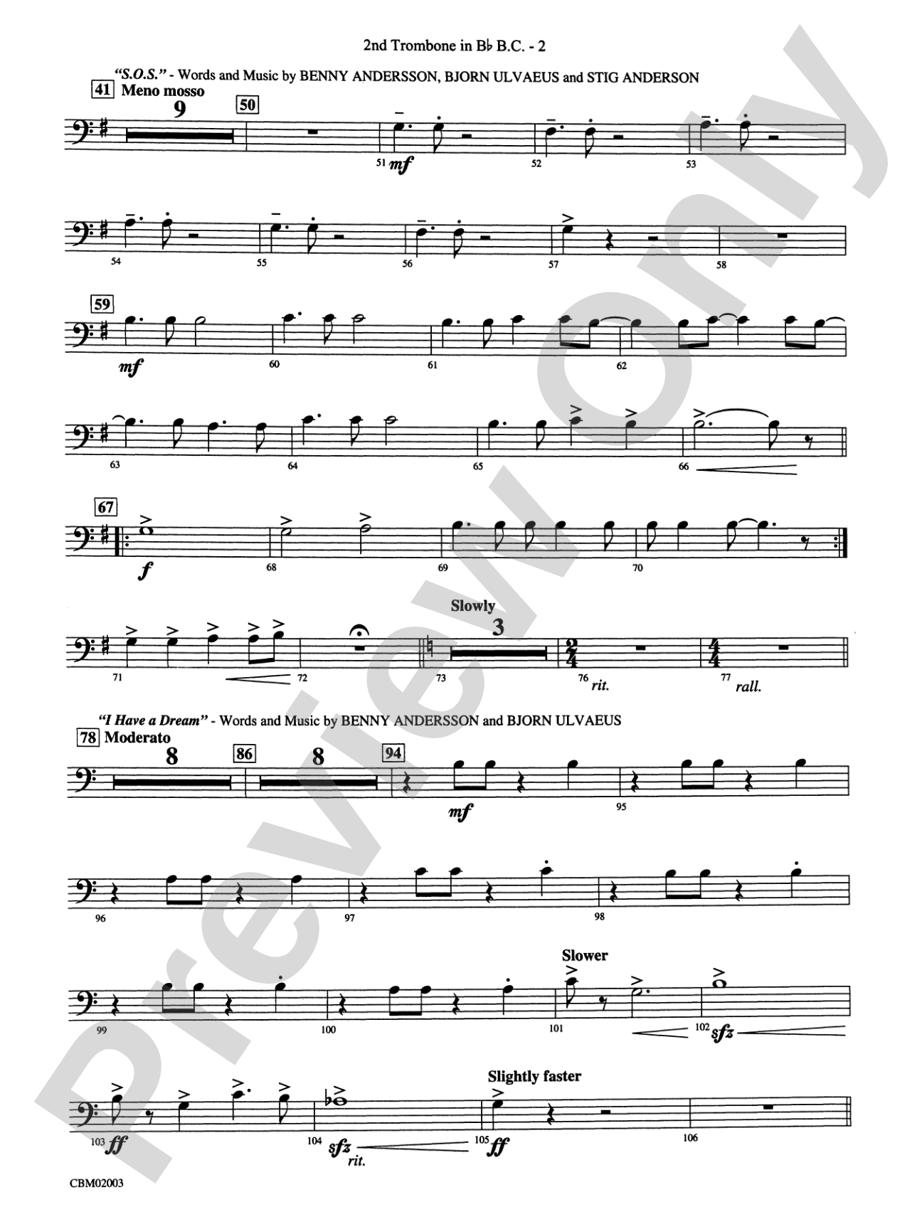 Mamma Mia! -- Highlights from the Broadway Musical: (wp) 2nd B-flat Trombone B.C.