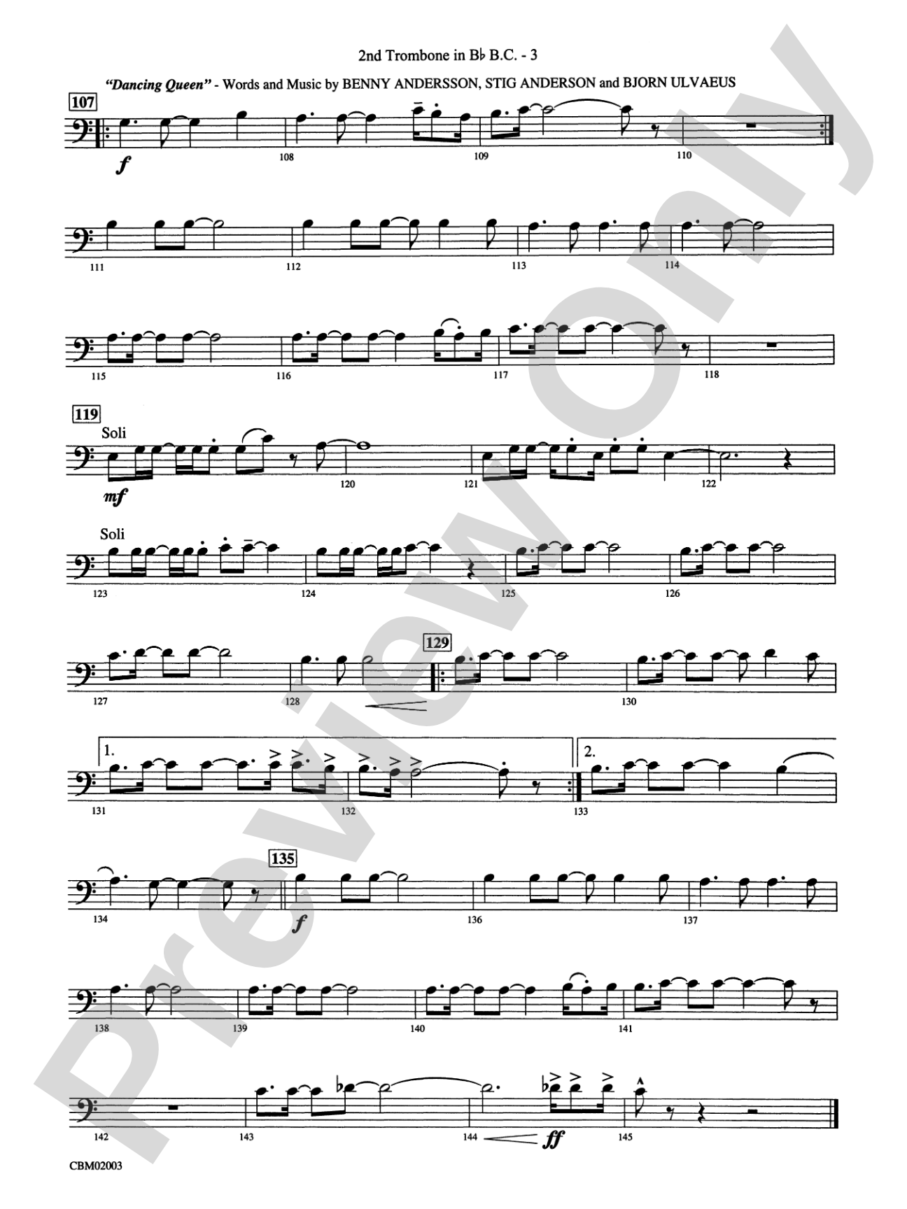 Mamma Mia! -- Highlights from the Broadway Musical: (wp) 2nd B-flat Trombone B.C.